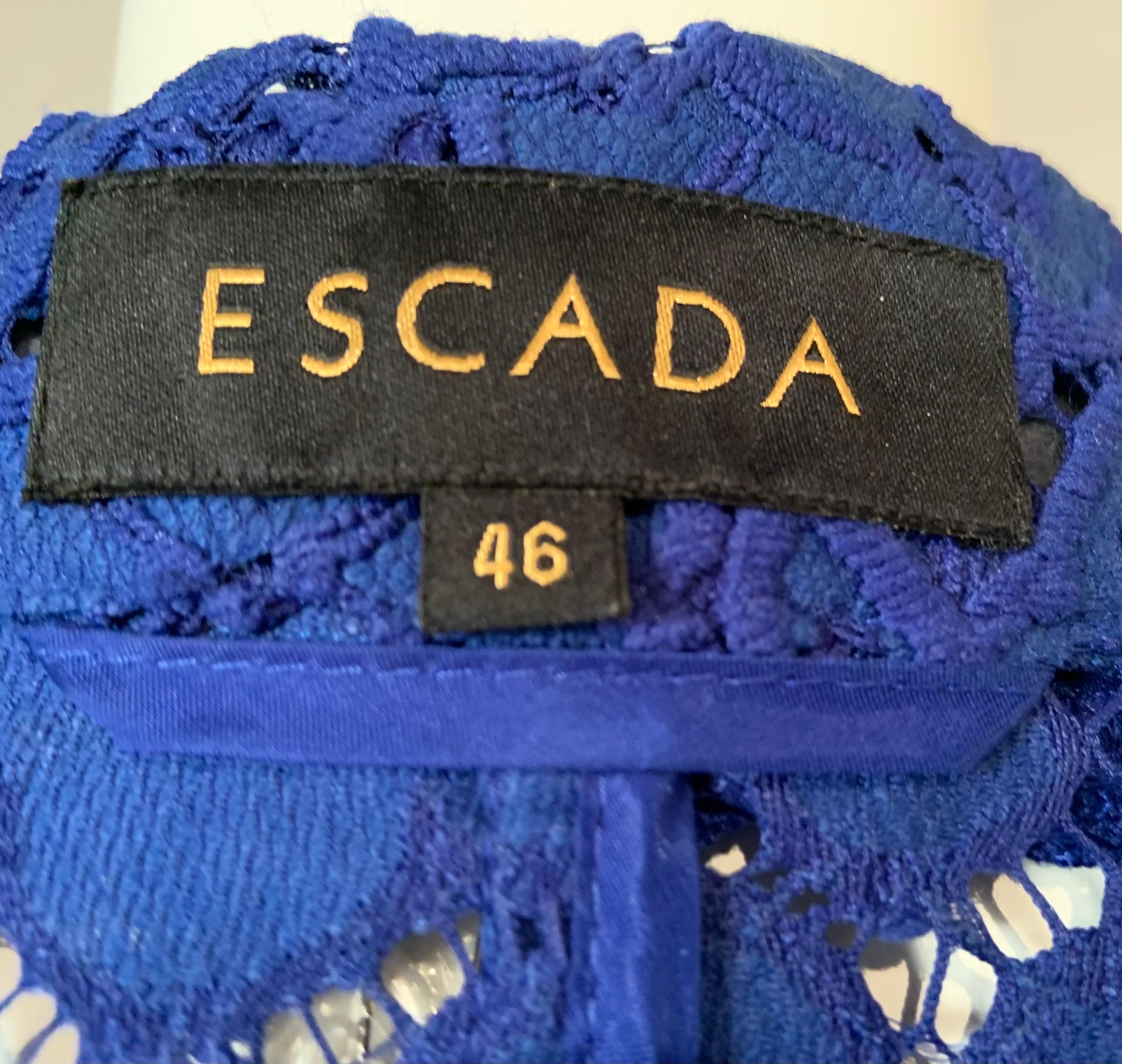 Escada Unlined Blue Lace Jacket in a Larger Size For Sale 3