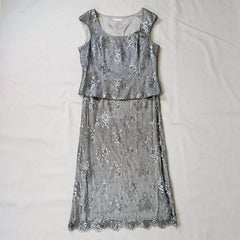 Escada silk and lace dress elegant pearl gray, vintage 1990s