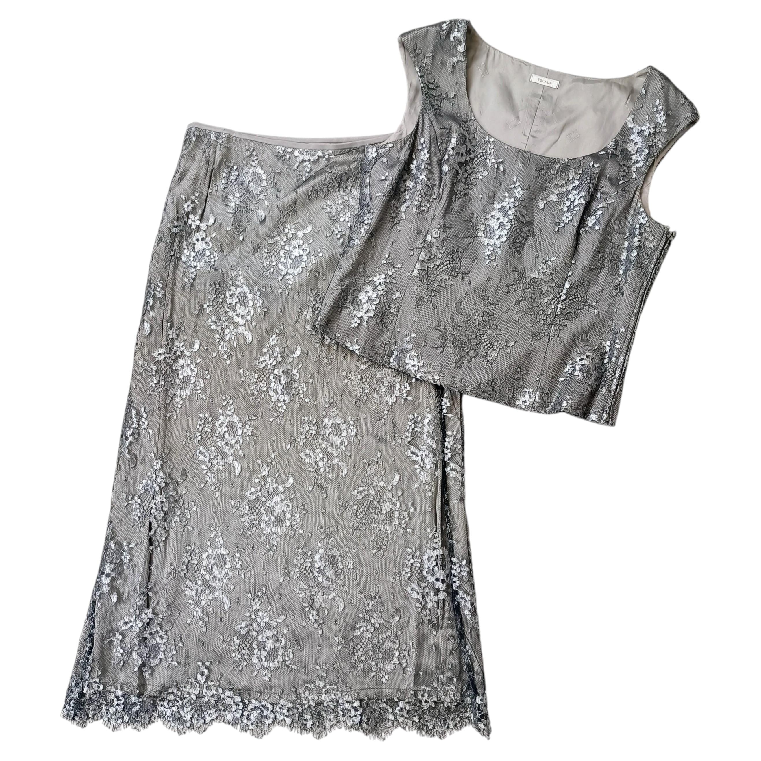 Escada silk and lace dress elegant pearl gray, vintage 1990s