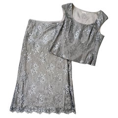 Escada silk and lace dress elegant pearl gray, vintage 1990s