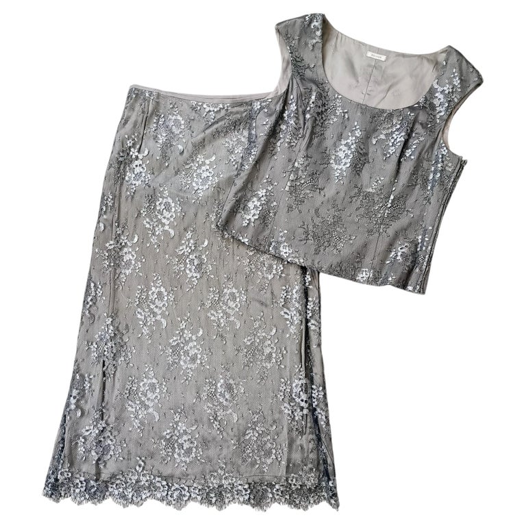 Escada silk and lace dress elegant pearl gray, vintage 1990s For Sale at 1stDibs Escada silk and lace dress elegant pearl gray, vintage 1990s For Sale at 1stDibs