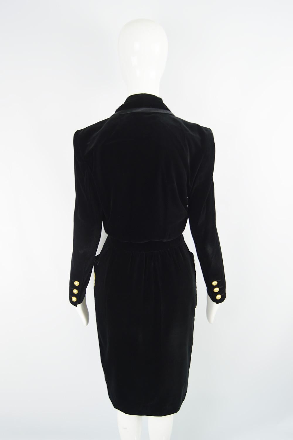 Escada Vintage 1980s Black Velvet Gold Lamé Embroidered Evening Dress 4