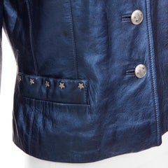ESCADA Vintage 1980s Starry Night metallic blue leather stud jacket FR34 S