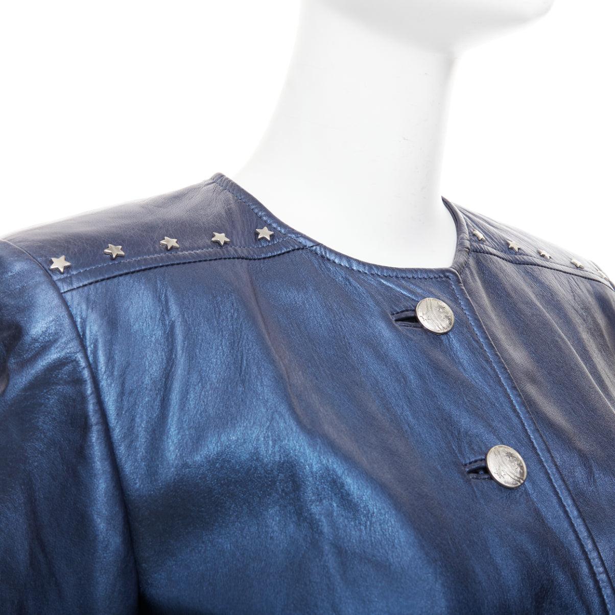 ESCADA Vintage 1980s Starry Night metallic blue leather stud jacket FR34 S For Sale 3