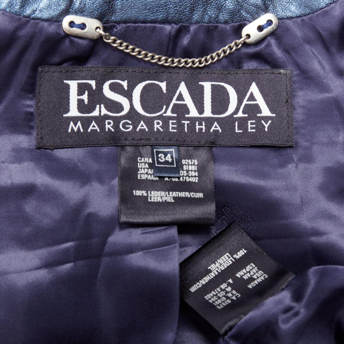 ESCADA Vintage 1980s Starry Night metallic blue leather stud jacket FR34 S For Sale 4