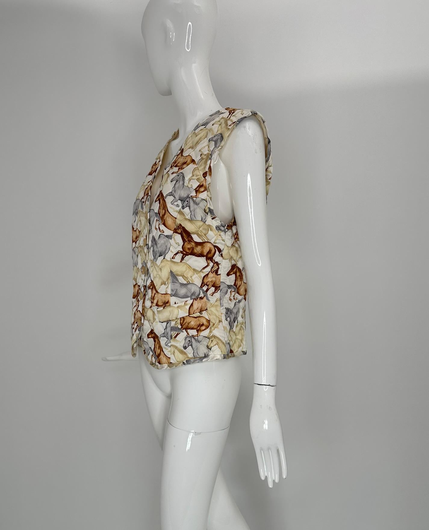 Escada Vintage 1980s  Wild Horses Quilted Silk Print Vest 38 en venta 5