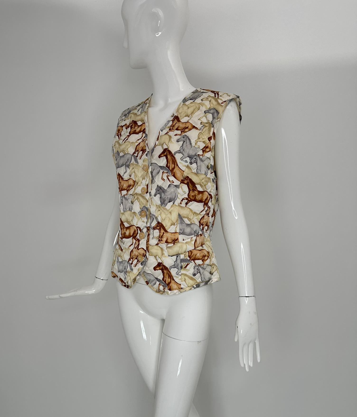 Escada Vintage 1980s  Wild Horses Quilted Silk Print Vest 38 en venta 6