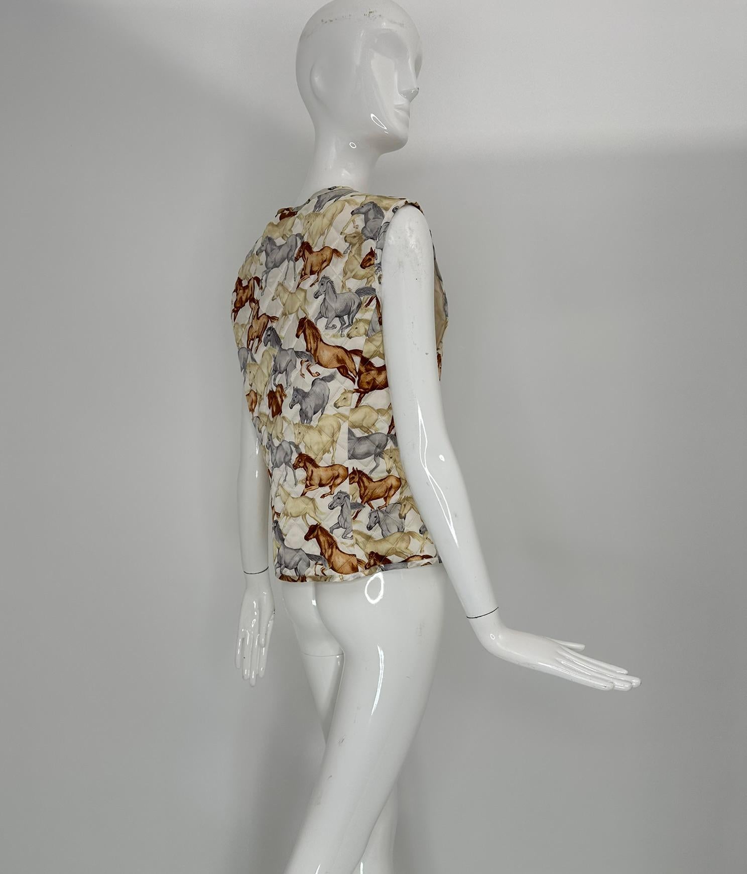 Escada Vintage 1980s  Wild Horses Quilted Silk Print Vest 38 en venta 1