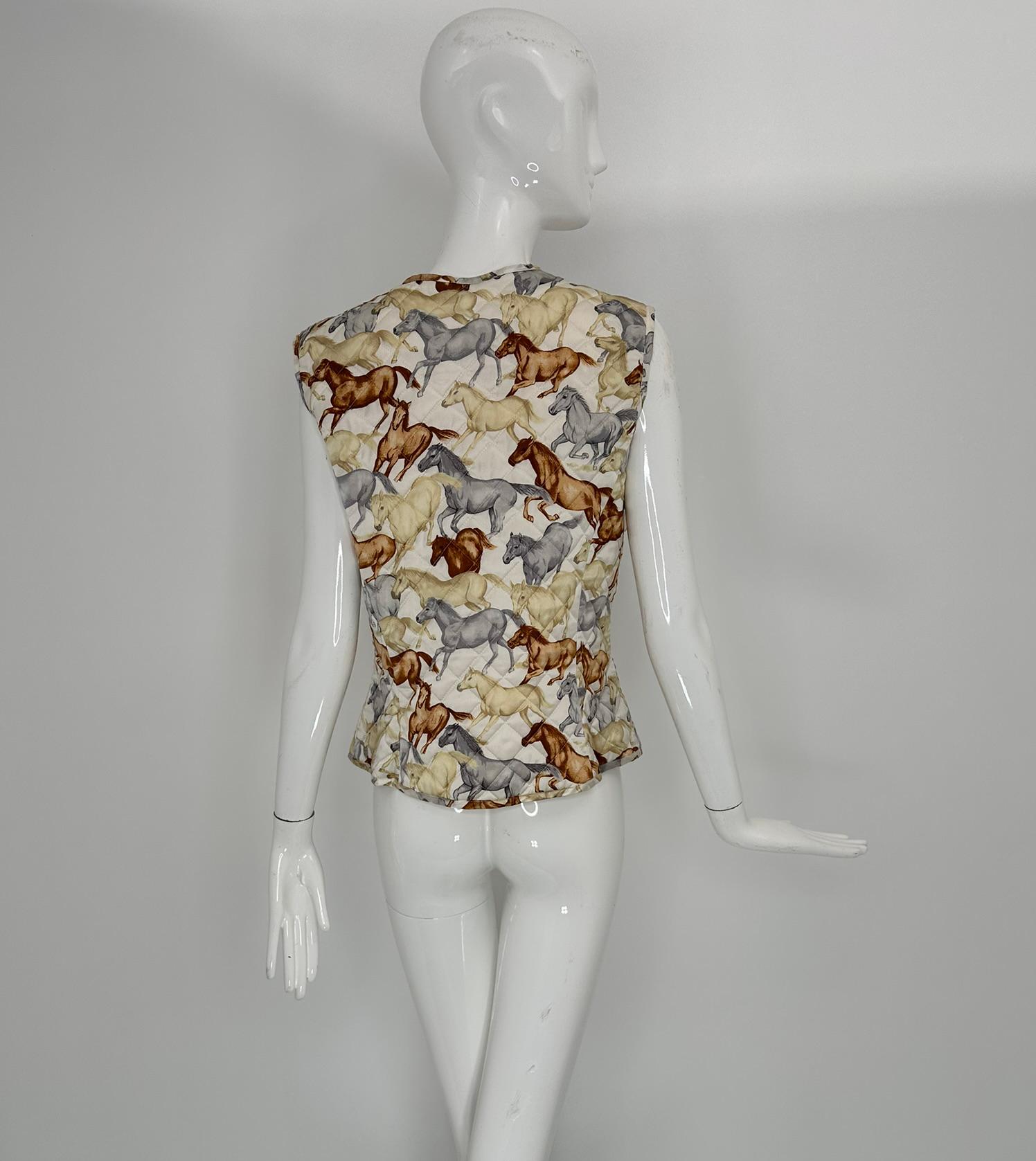 Escada Vintage 1980s  Wild Horses Quilted Silk Print Vest 38 en venta 2
