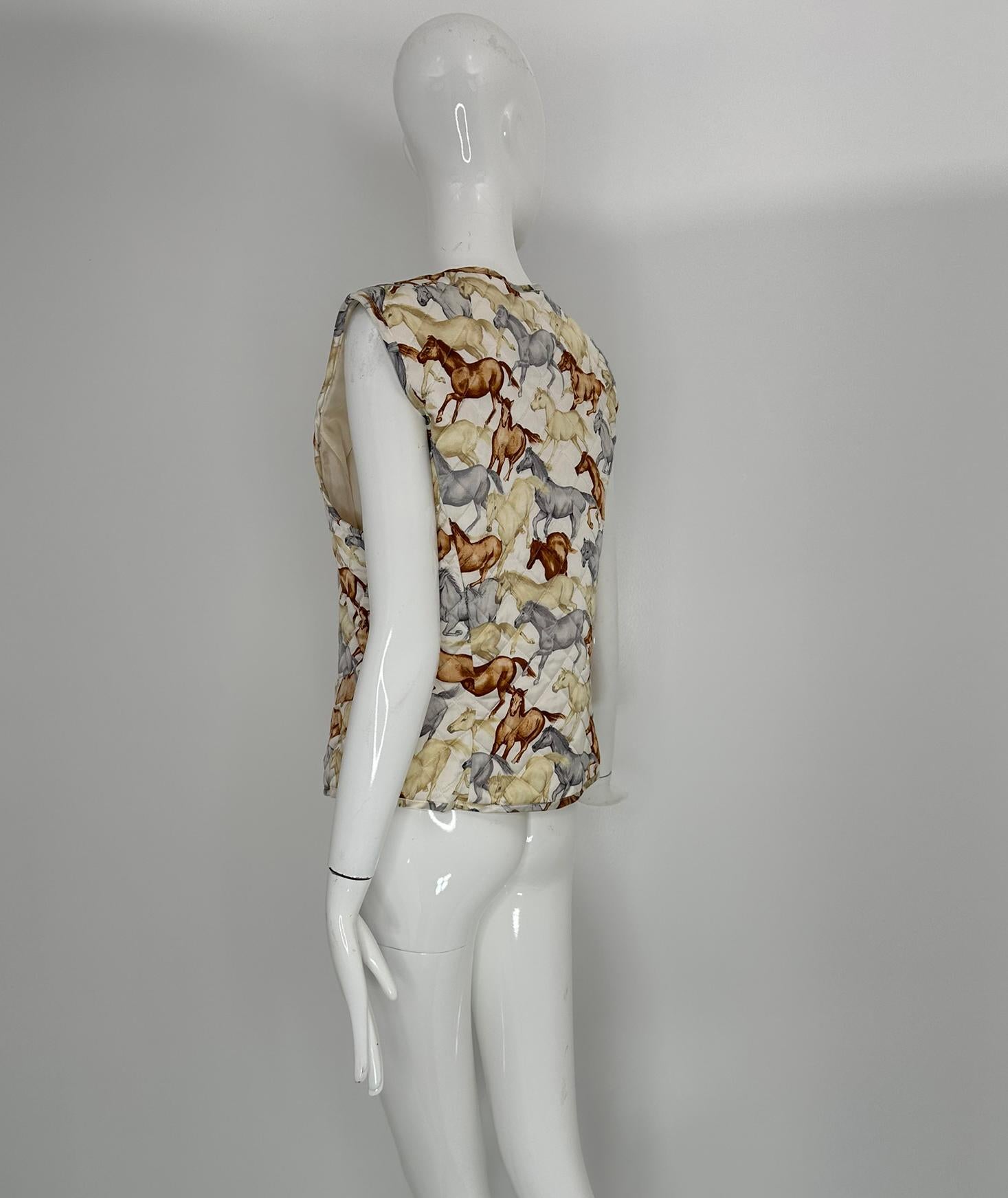 Escada Vintage 1980s  Wild Horses Quilted Silk Print Vest 38 en venta 3