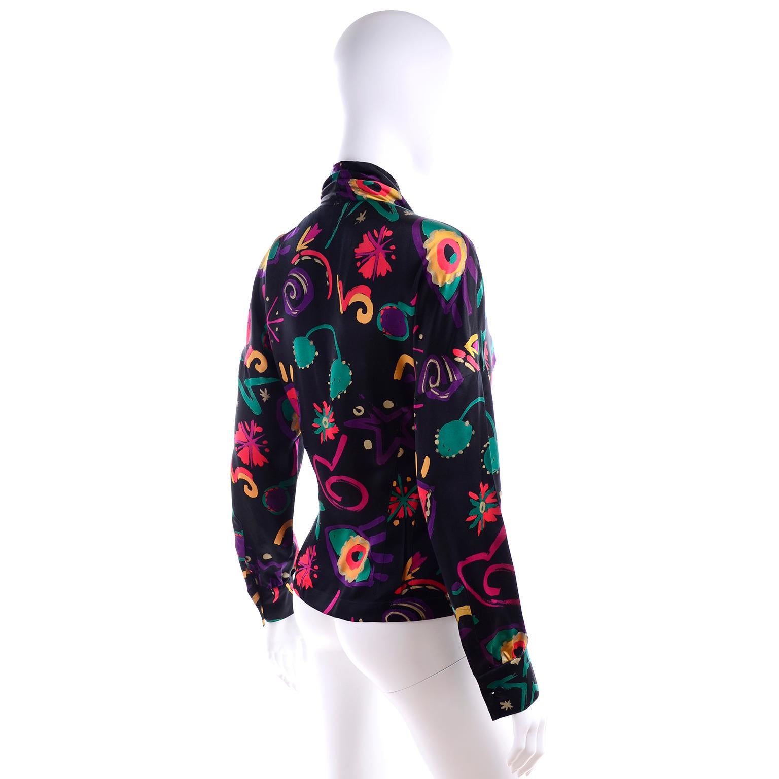 Escada Vintage Abstract Print 1980s Silk Statement Blouse Size 38 For ...