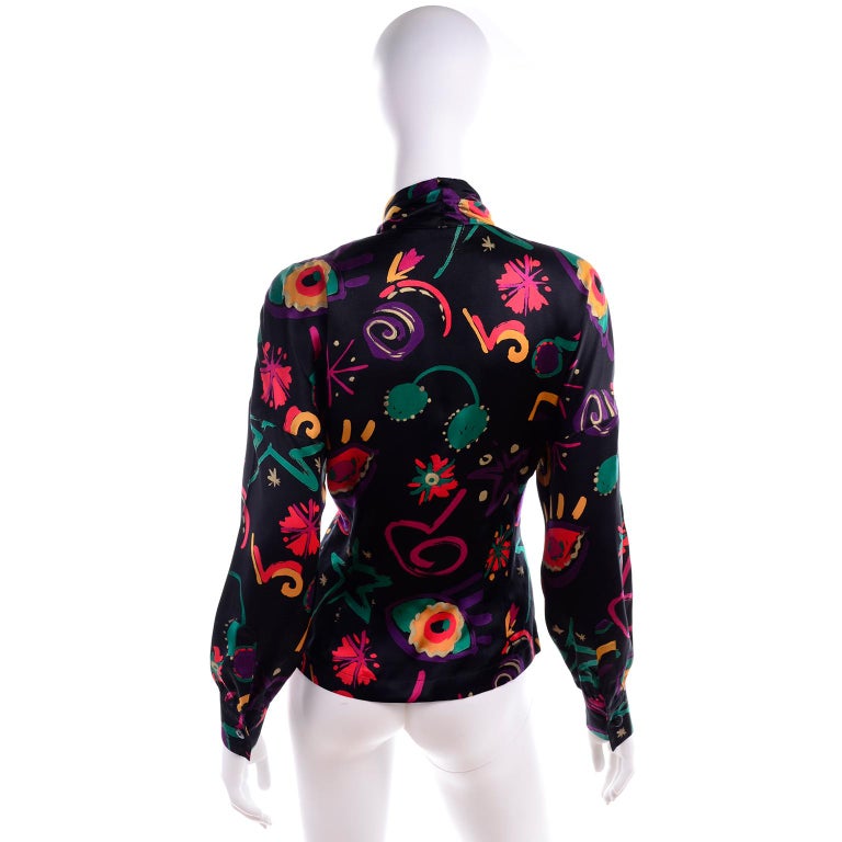 Escada Vintage Abstract Print 1980s Silk Statement Blouse Size 38 For ...