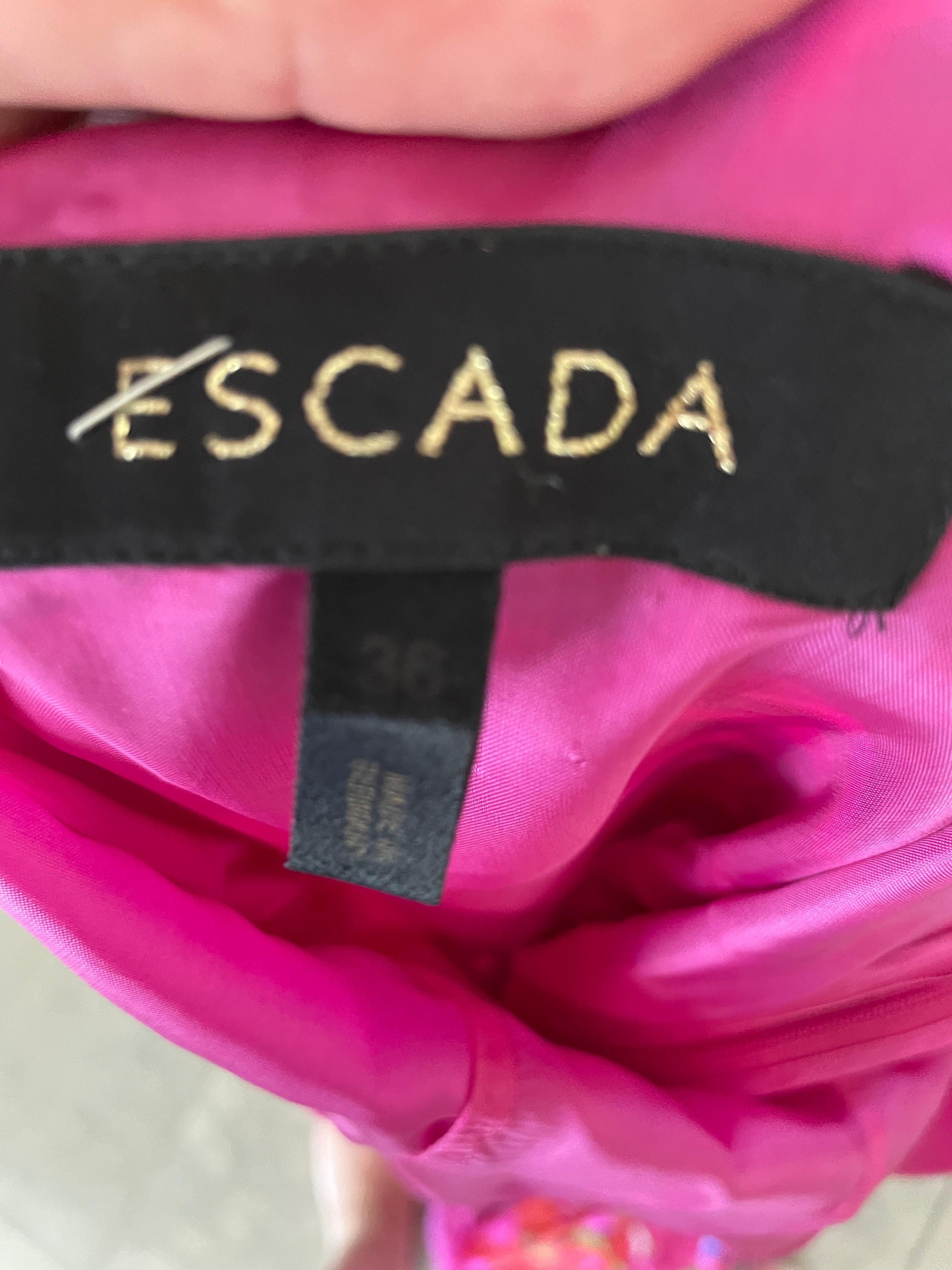 Women's Escada Vintage Backless Silk Floral Print Ruffled Evening Dress with Train