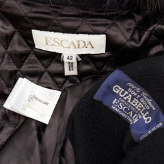 ESCADA Vintage black 100% cashmere brown fur collar belted long coat IT42 M