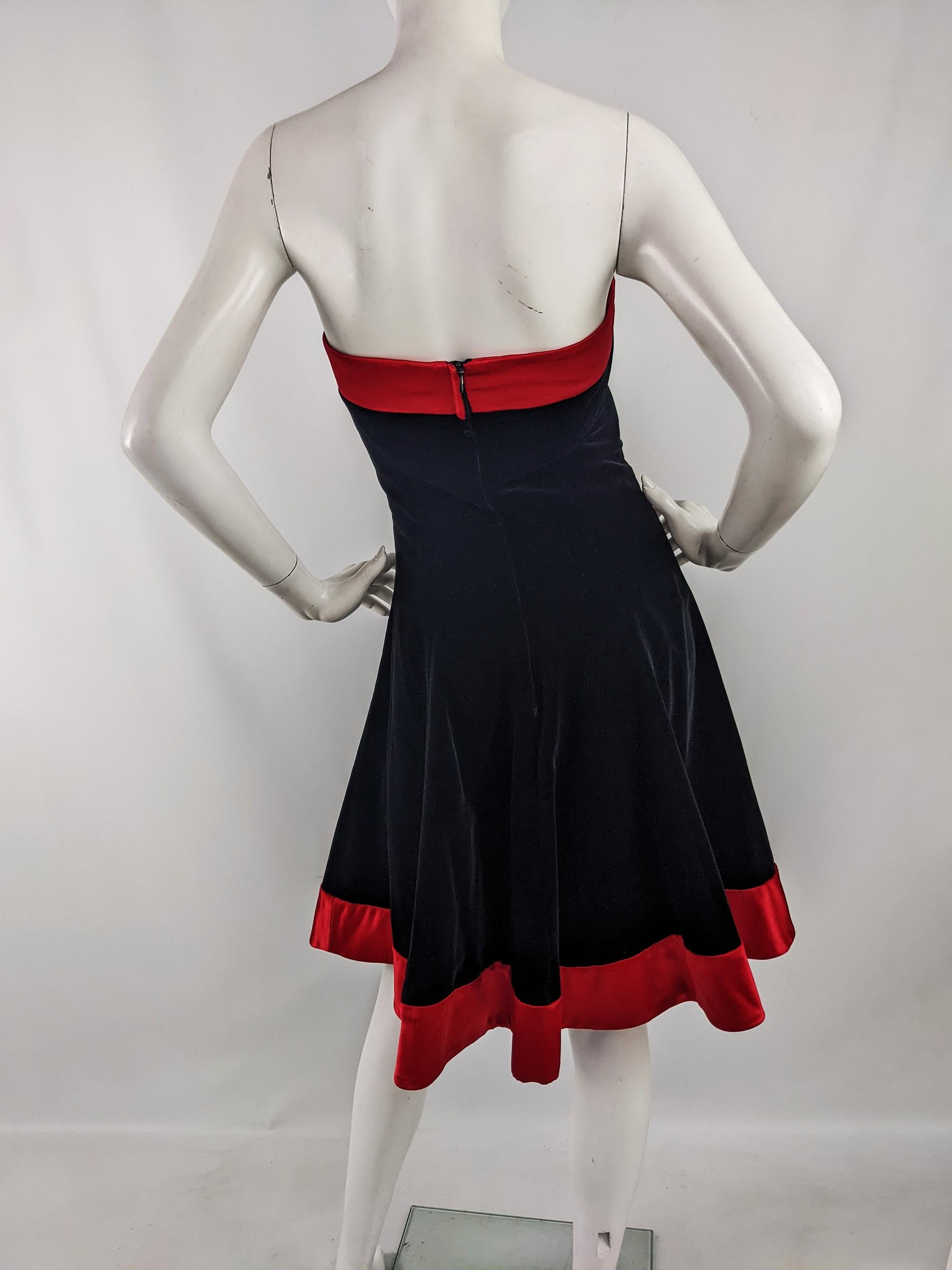 Escada Vintage Black Velvet 80s & Red Trim Party Evening Dress, 1980s 1
