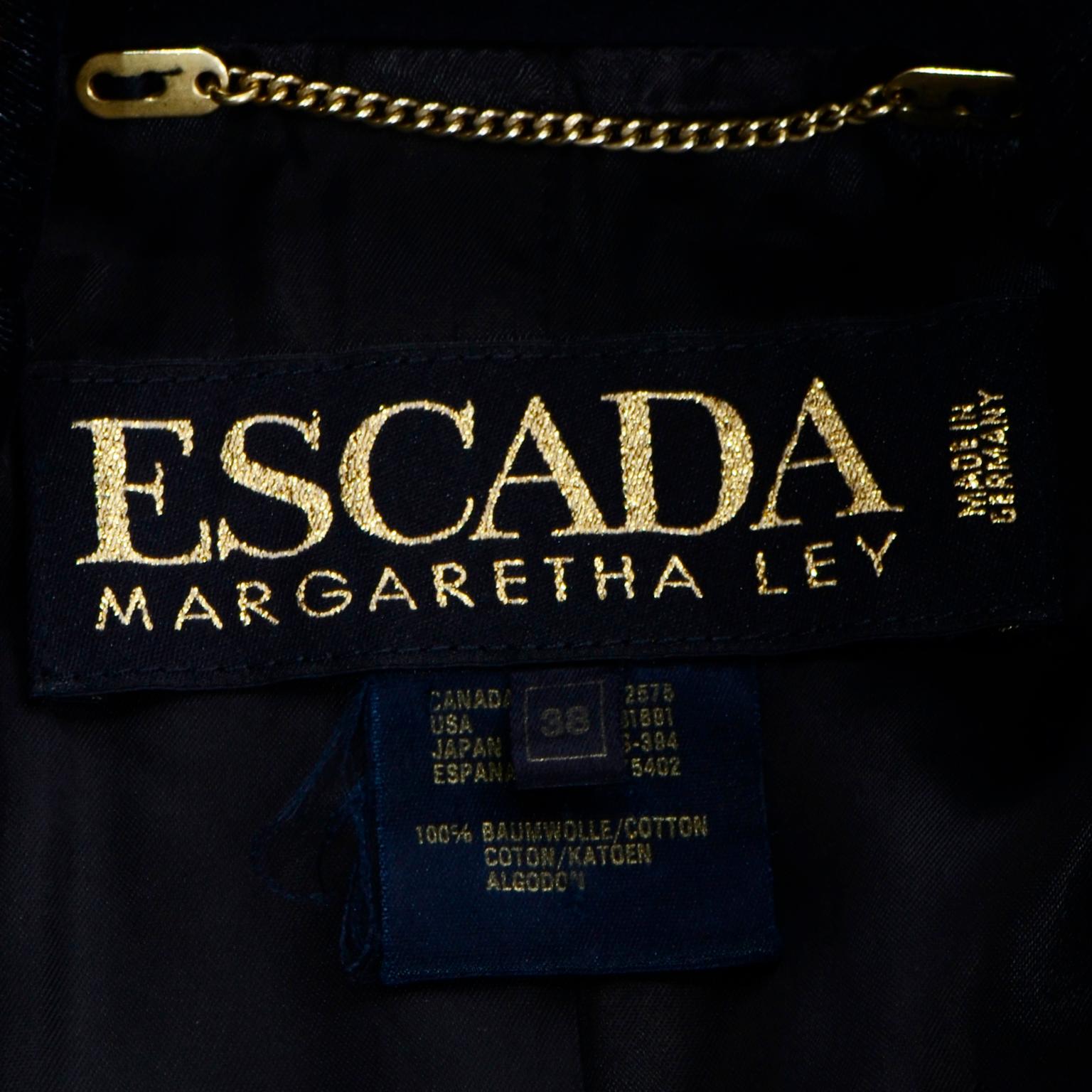 Escada Vintage Black Velvet Zip Front Jacket With Colorful Medals Print For Sale 5
