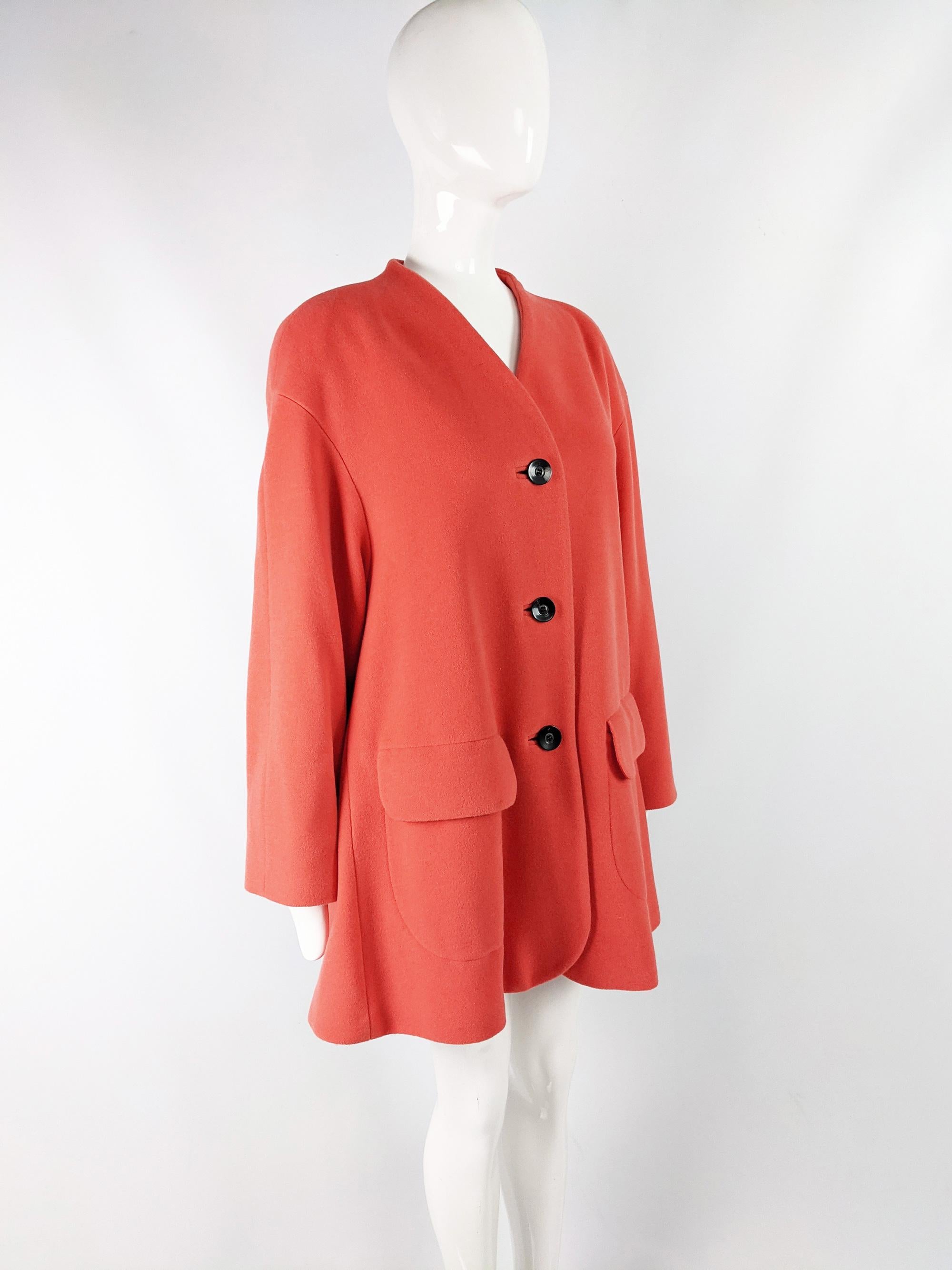 Escada Vintage Coral Cashmere Wool & Angora Swing Trapeze Coat, 1980s In Good Condition For Sale In Doncaster, South Yorkshire