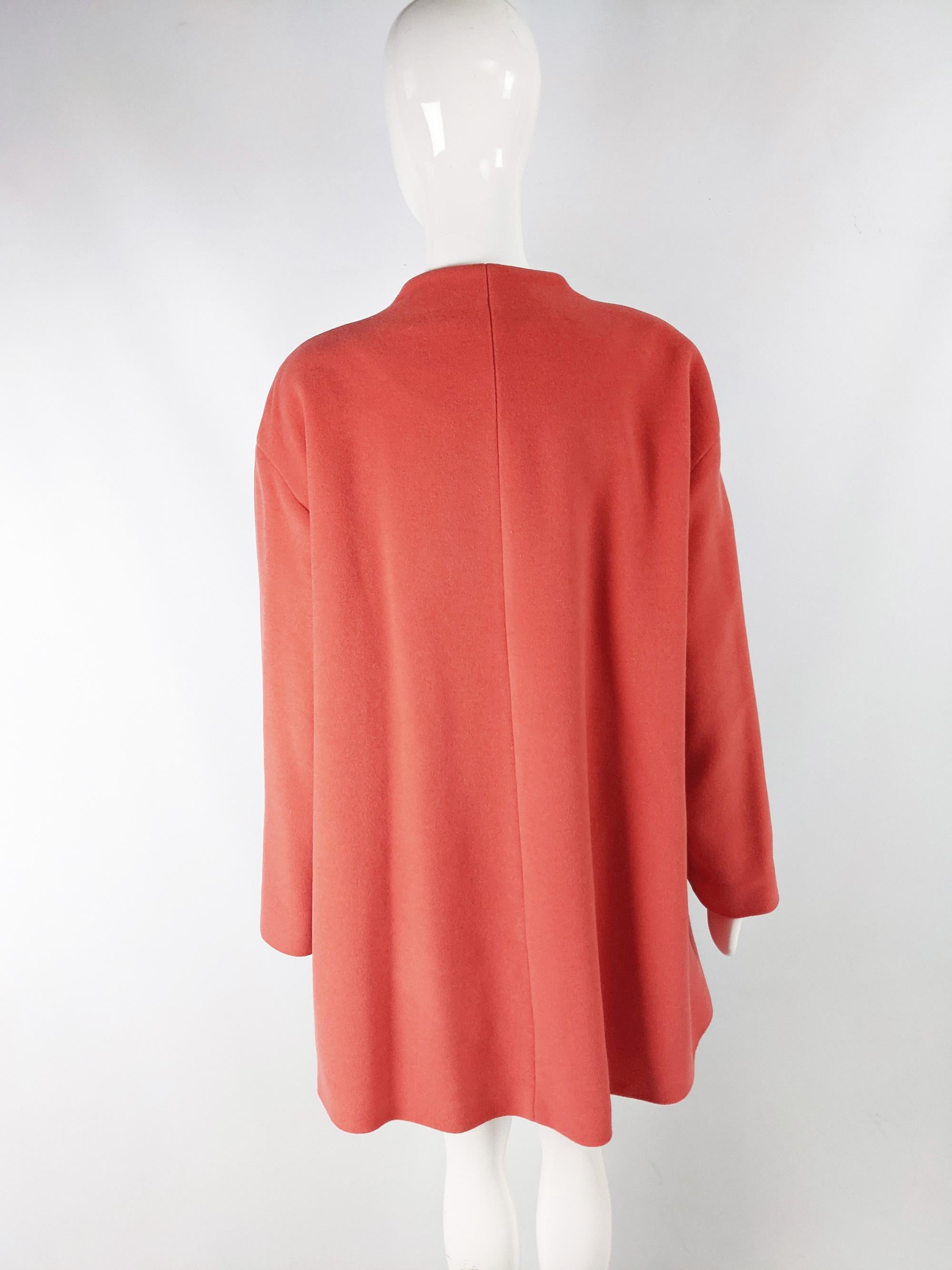 Escada Vintage Coral Cashmere Wool & Angora Swing Trapeze Coat, 1980s For Sale 1