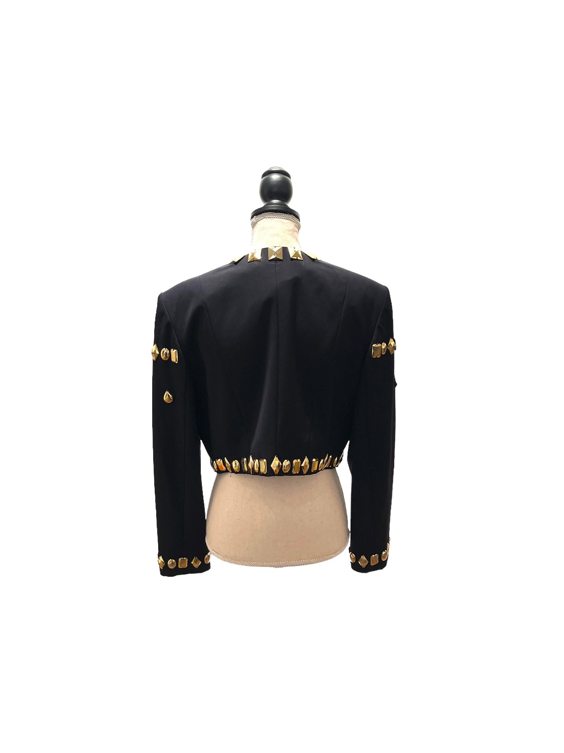 Escada Vintage Embroidered Wool Spencer - Size D 40, Black In Good Condition For Sale In Frankfurt am Main, DE