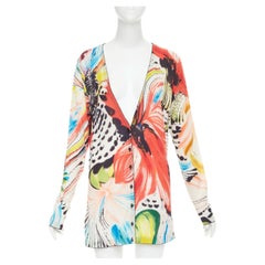 ESCADA Vintage fantasy multicolor floral intarsia silk blend knit long cardigan