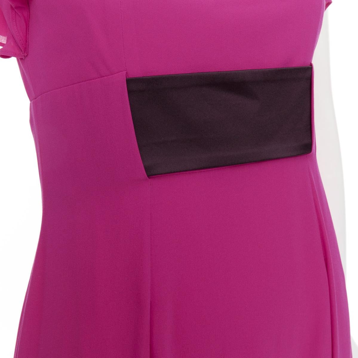 ESCADA Vintage fuchsia pink black silk rose applique midi gown FR34 XS For Sale 2