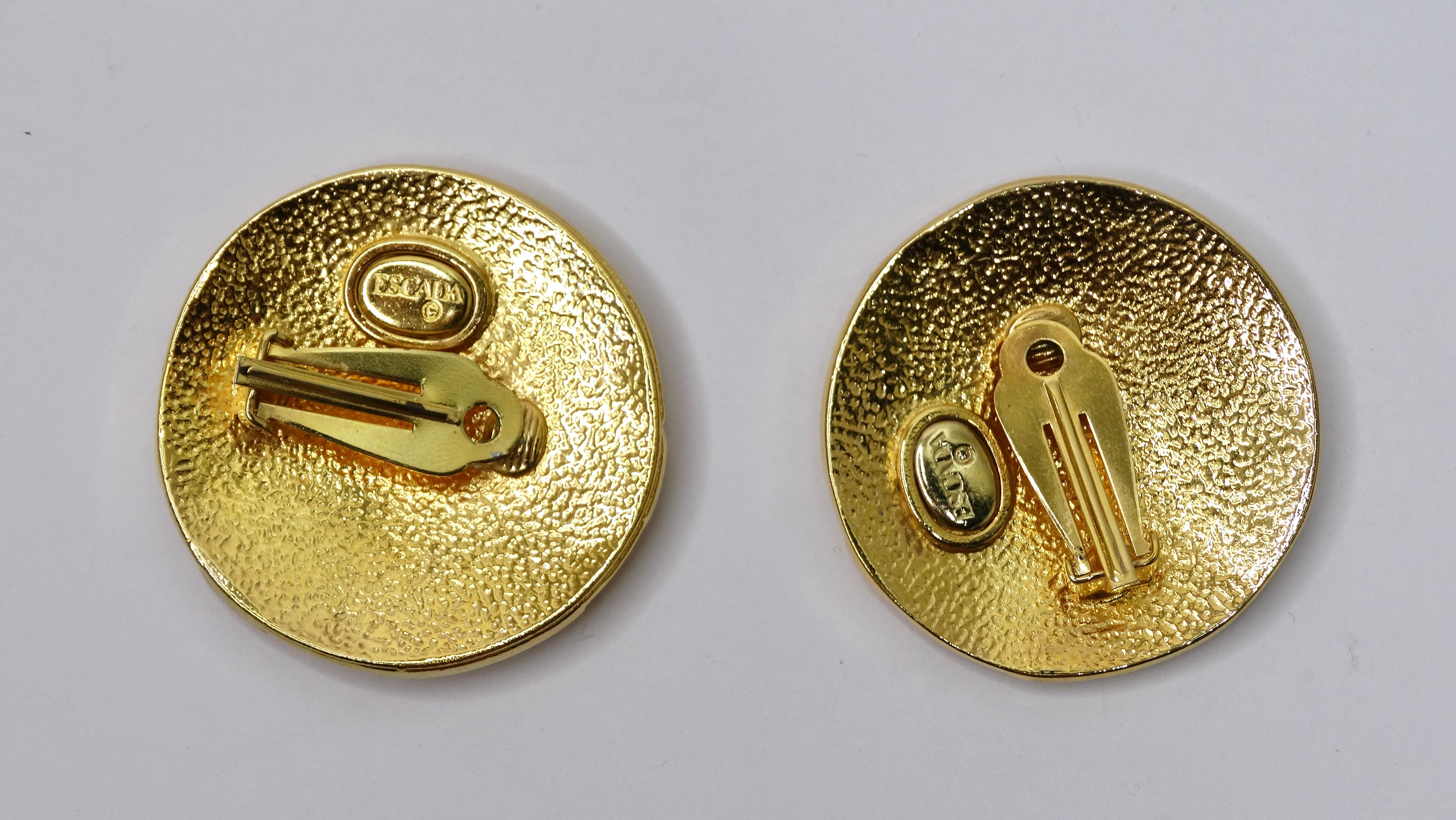 Women's or Men's Escada Vintage Gold Clip-on Earrings For Sale