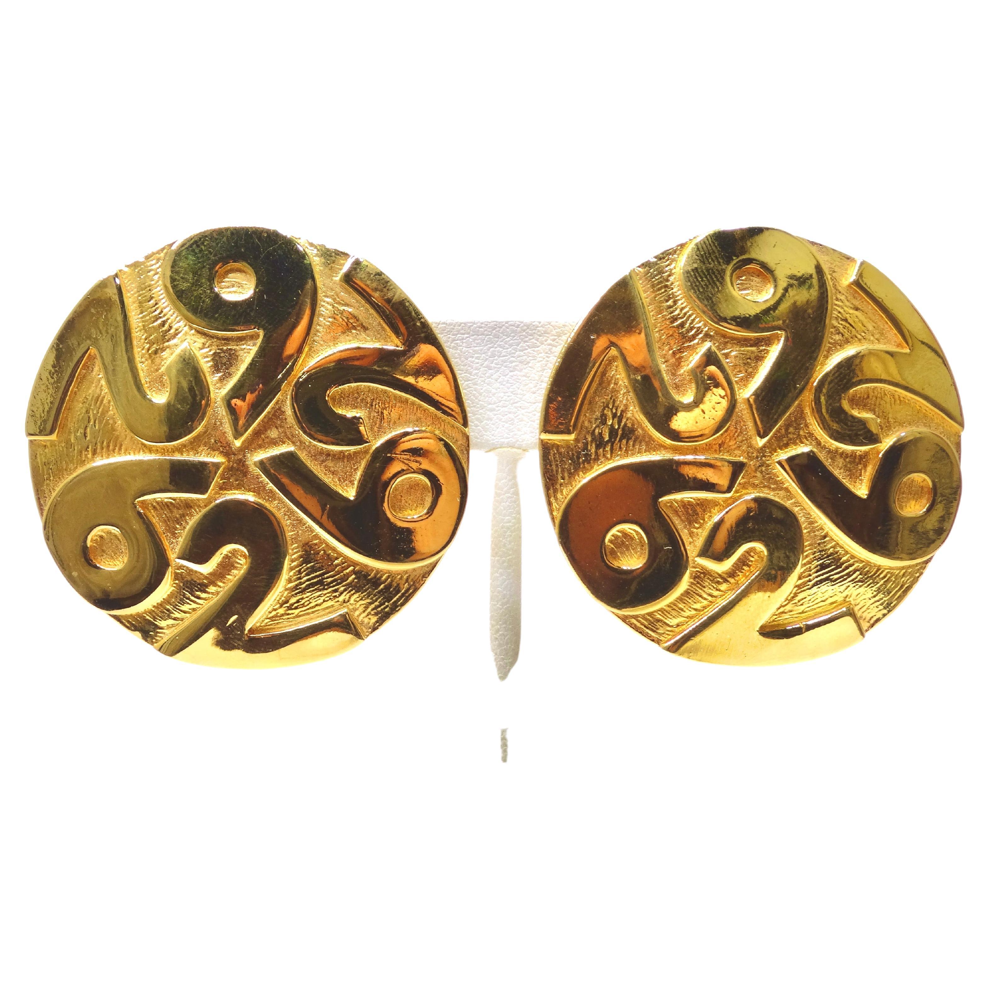 Escada Vintage Gold Clip-on Earrings For Sale
