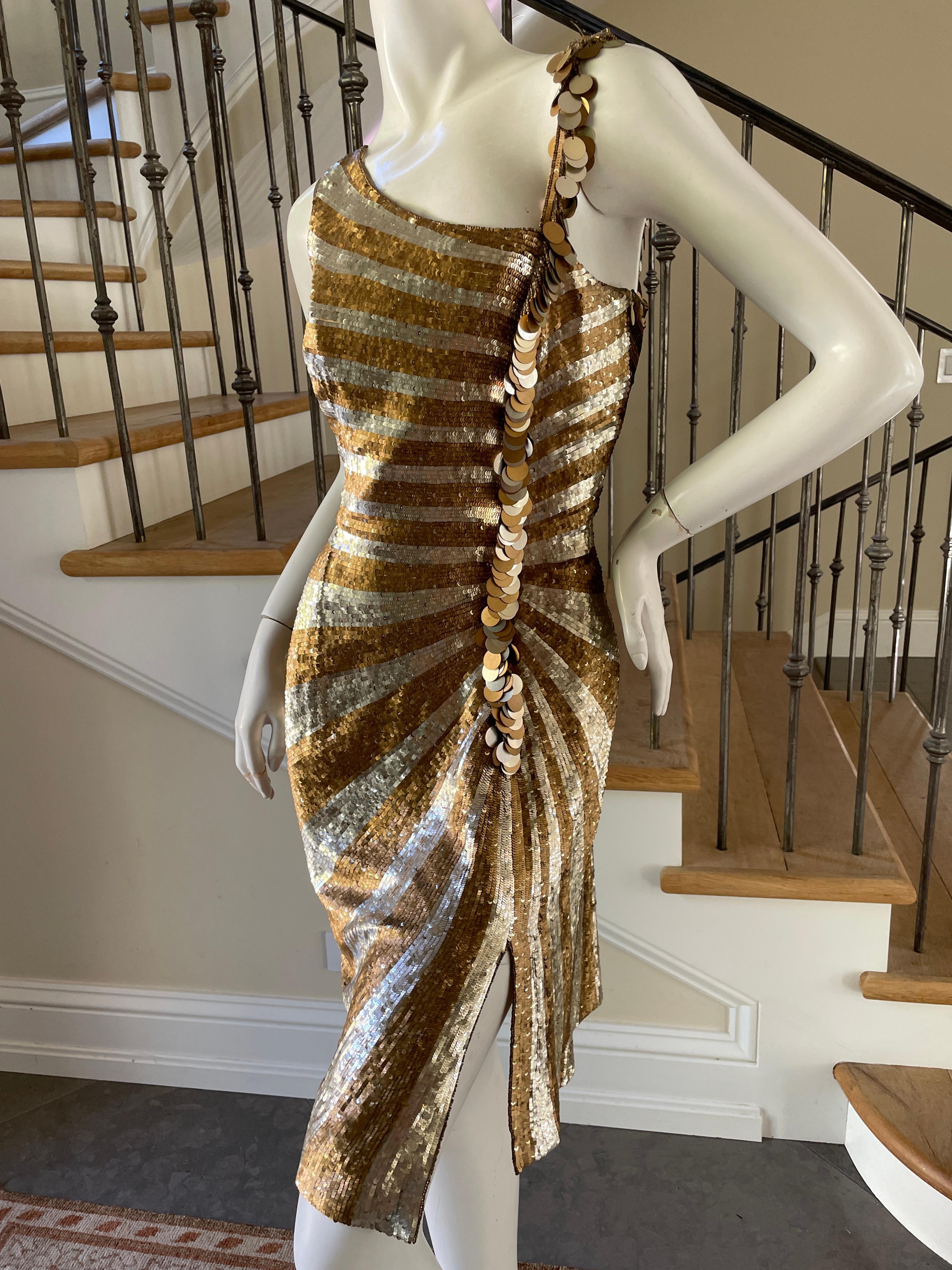 Brown Escada Vintage Gold Sunray Pattern Sequin Cocktail Dress For Sale