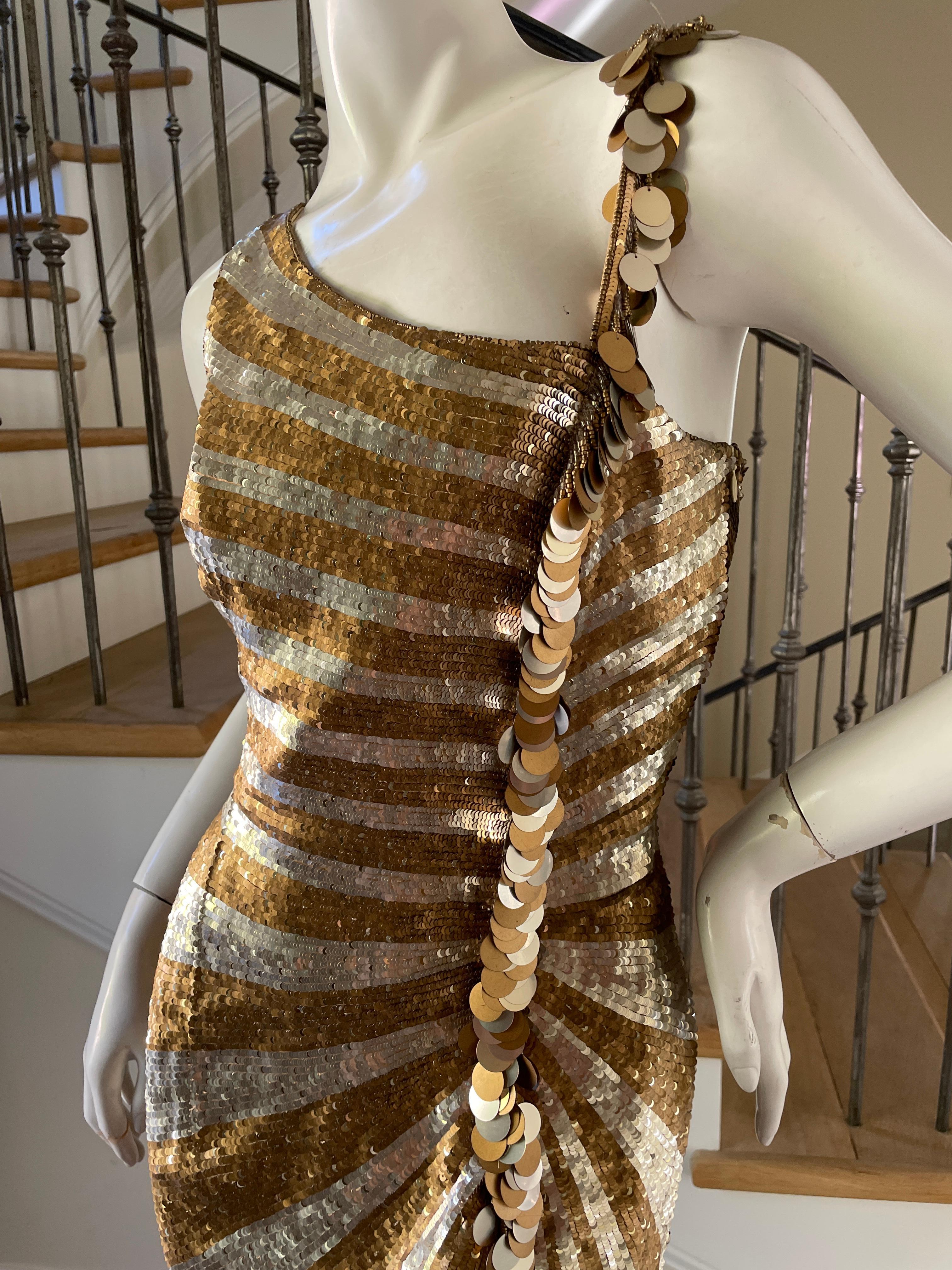 Escada Vintage Gold Sunray Pattern Sequin Cocktail Dress For Sale 1