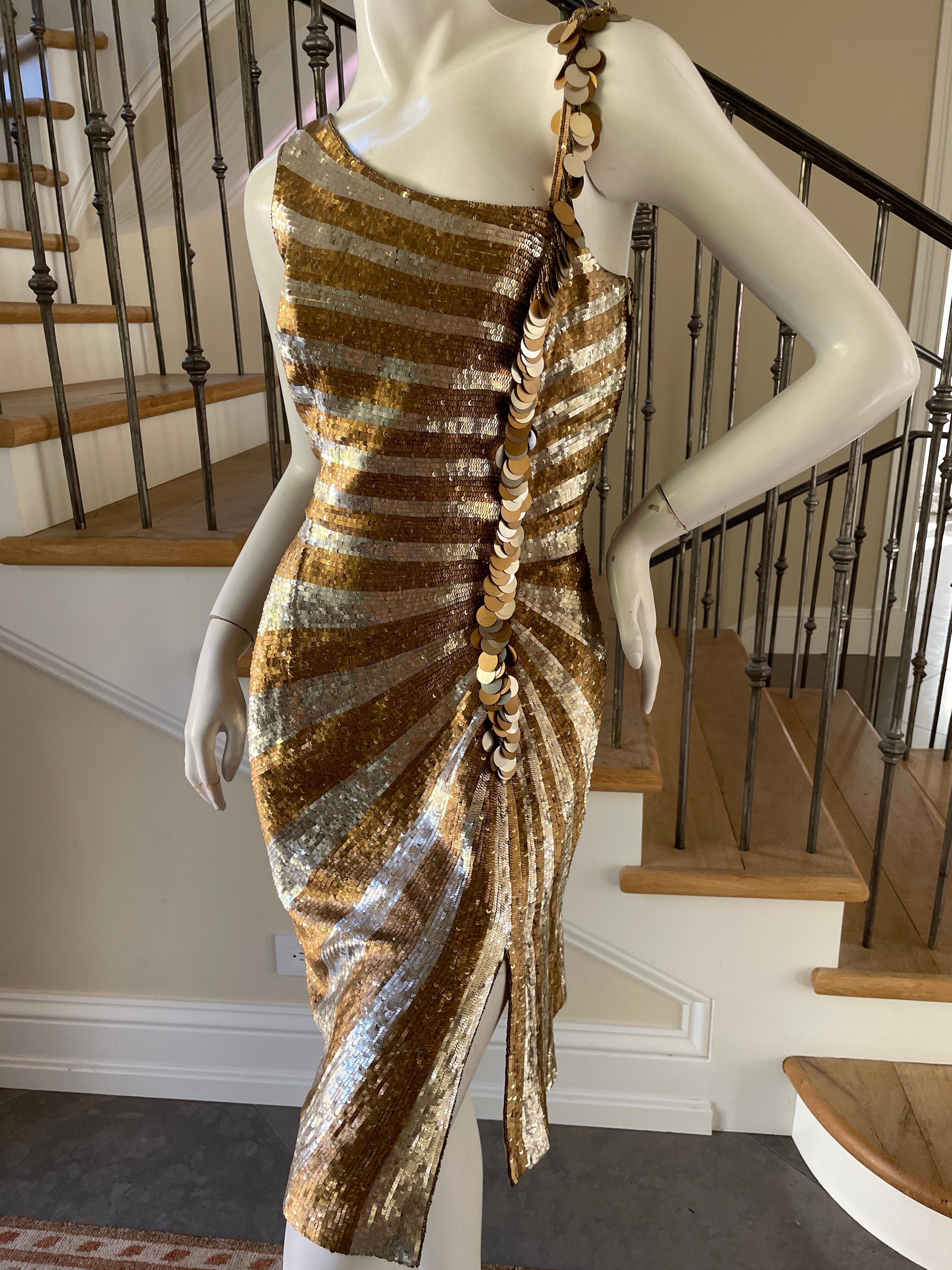 Escada Vintage Gold Sunray Pattern Sequin Cocktail Dress For Sale 2