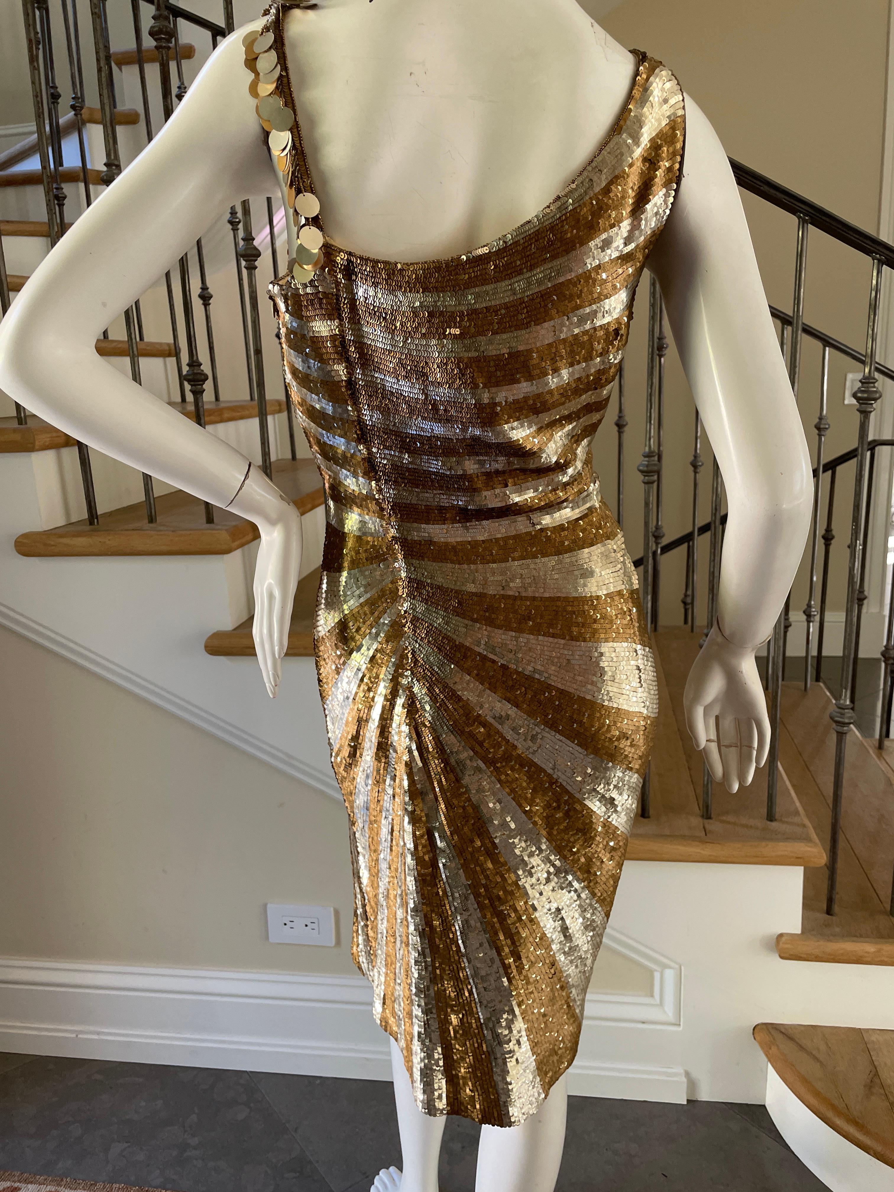 Escada Vintage Gold Sunray Pattern Sequin Cocktail Dress For Sale 3