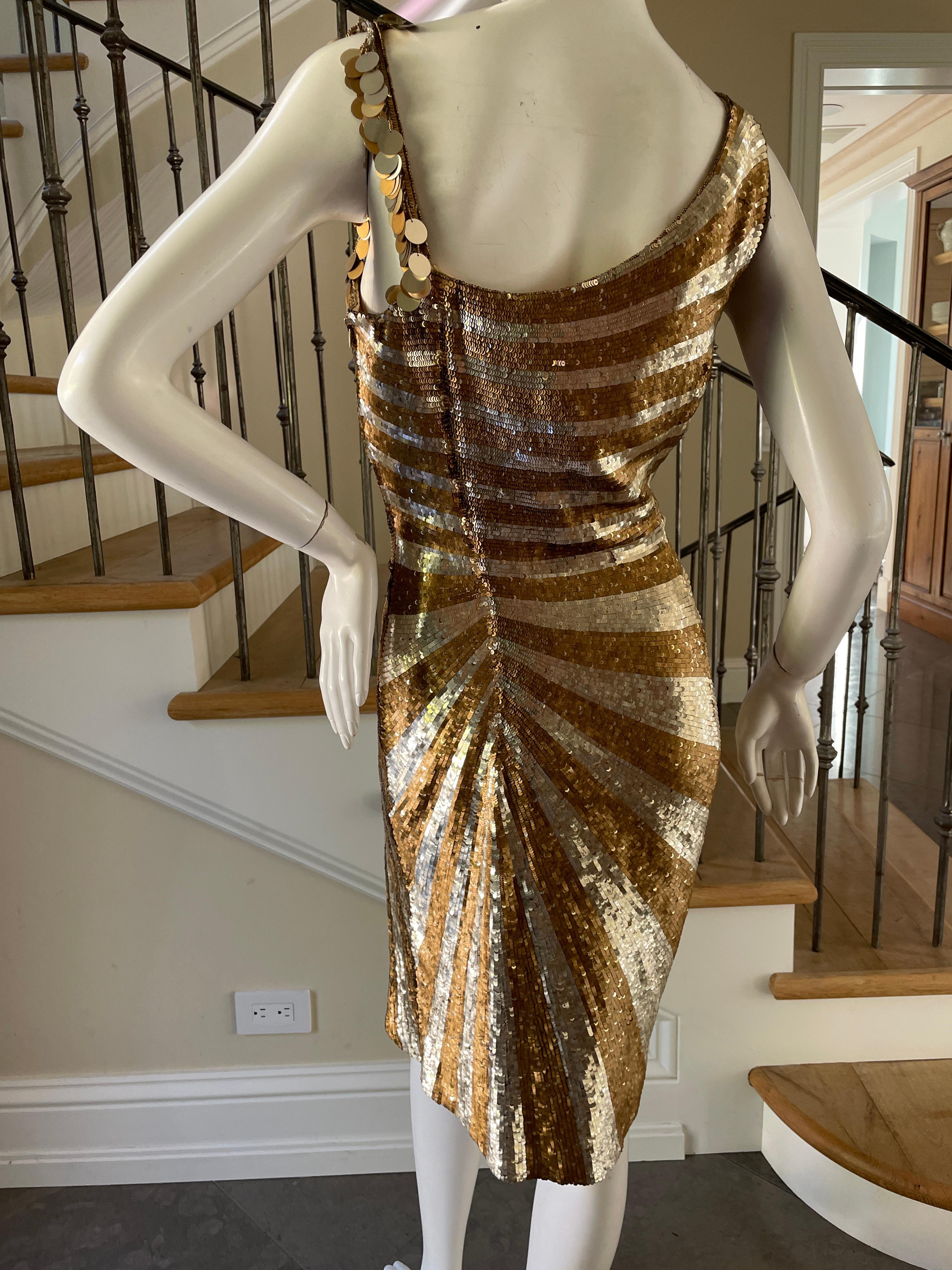 Escada Vintage Gold Sunray Pattern Sequin Cocktail Dress For Sale 4