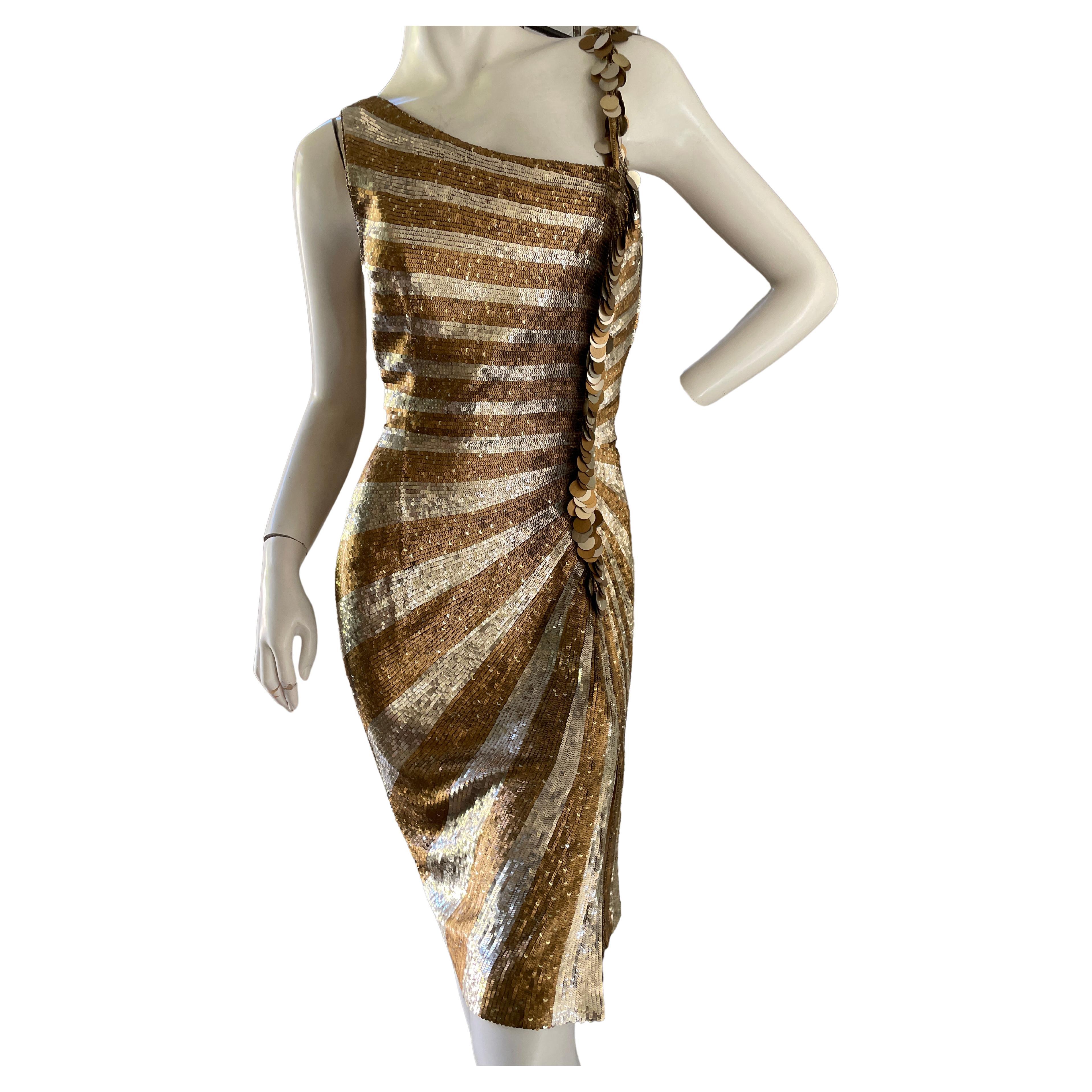 Escada Vintage Gold Sunray Pattern Sequin Cocktail Dress For Sale