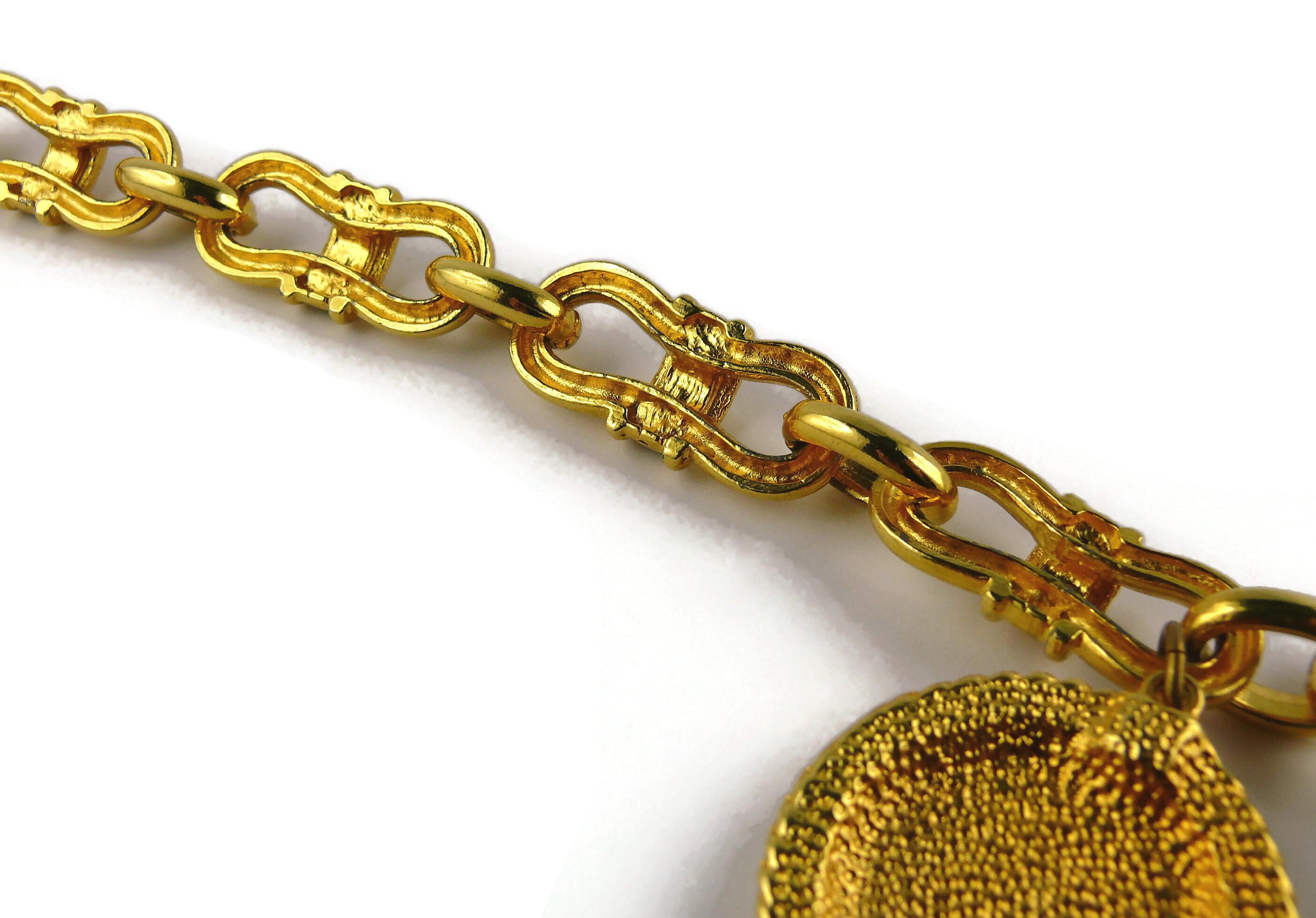 Escada Vintage Gold Toned Horse Head Medal Charm Necklace 4