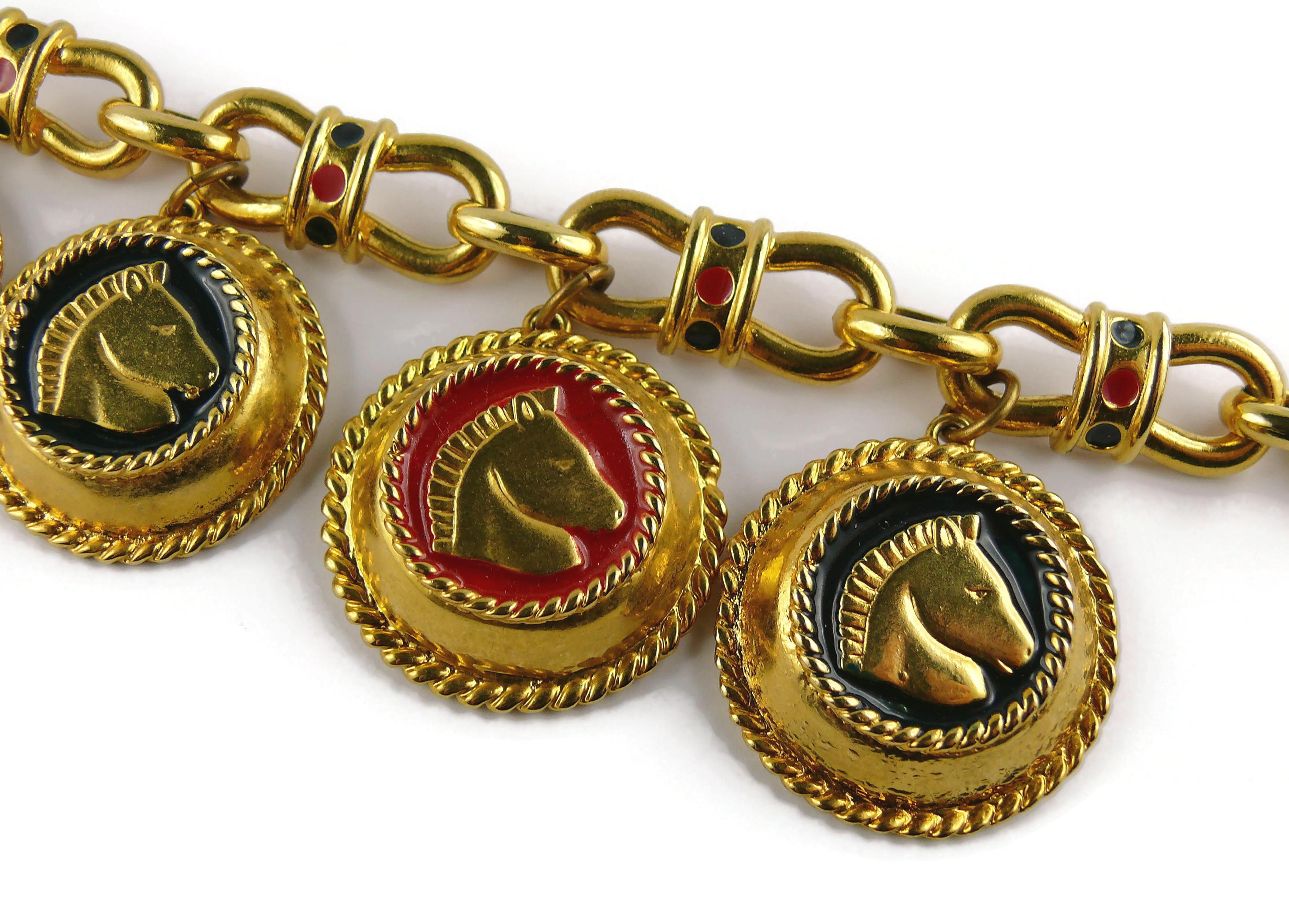 Escada Vintage Gold Toned Horse Head Medal Charm Necklace In Fair Condition In Nice, FR