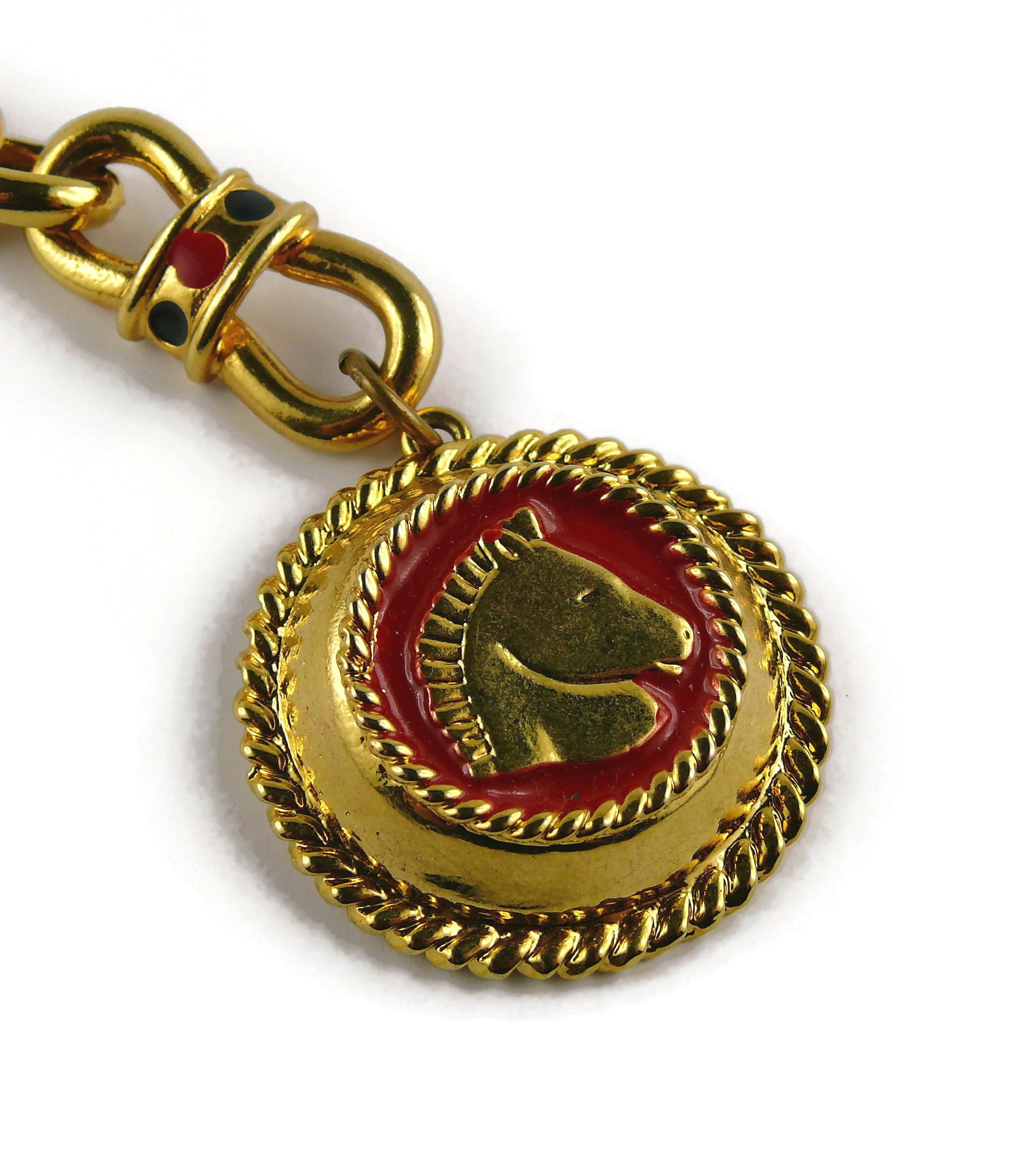 Escada Vintage Gold Toned Horse Head Medal Charm Necklace 1