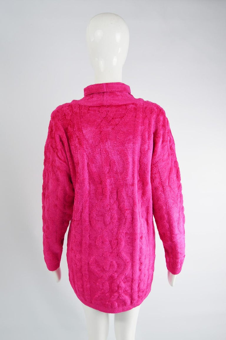 Escada Vintage Hot Pink Chenille Cable Knit Pattern Sweater Dress ...
