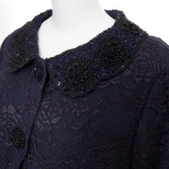 ESCADA Vintage lace black floral bead embellished collar cropped jacket FR44 2XL