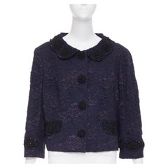 ESCADA Vintage lace black floral bead embellished collar cropped jacket FR44 2XL