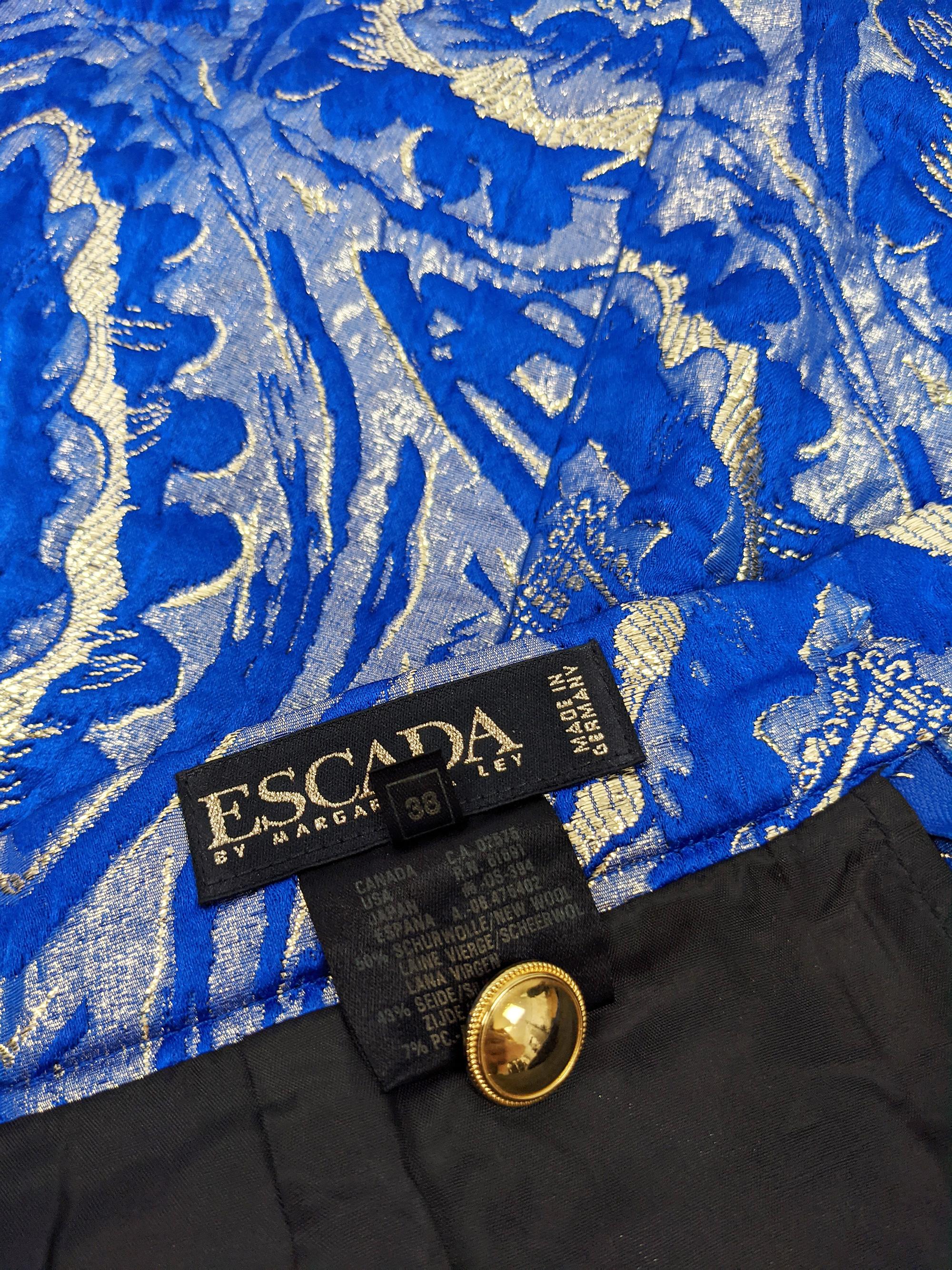 Escada Vintage Love Heart Blue & Gold Brocade Party Skirt, 1980s 1