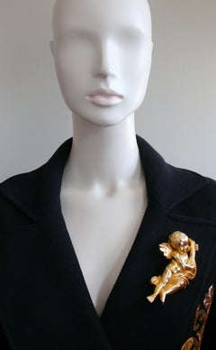 ESCADA Vintage Massive Gold Tone Cherub Brooch