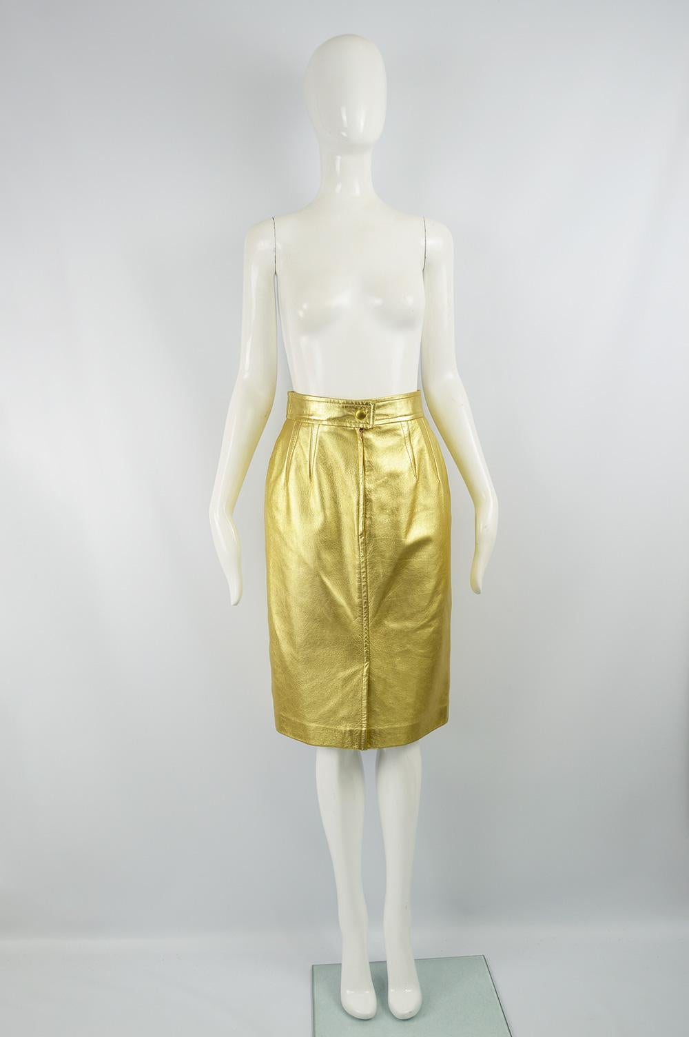 Escada Vintage Metallic Gold Leather Skirt, 1990s In Excellent Condition For Sale In Doncaster, South Yorkshire