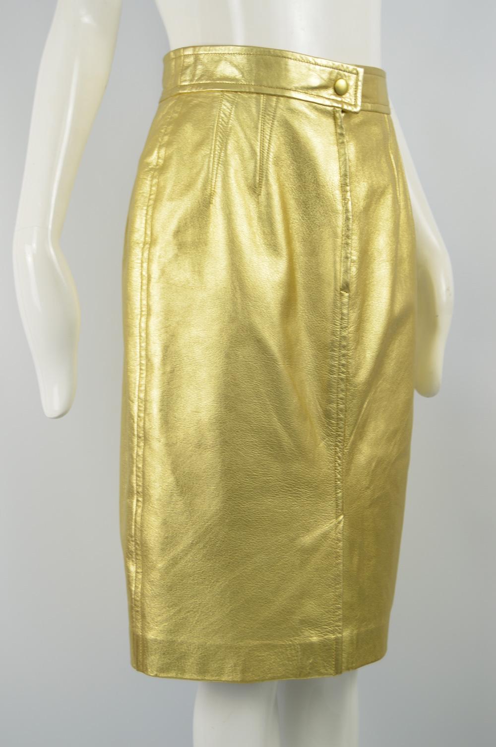 Women's Escada Vintage Metallic Gold Leather Skirt, 1990s For Sale