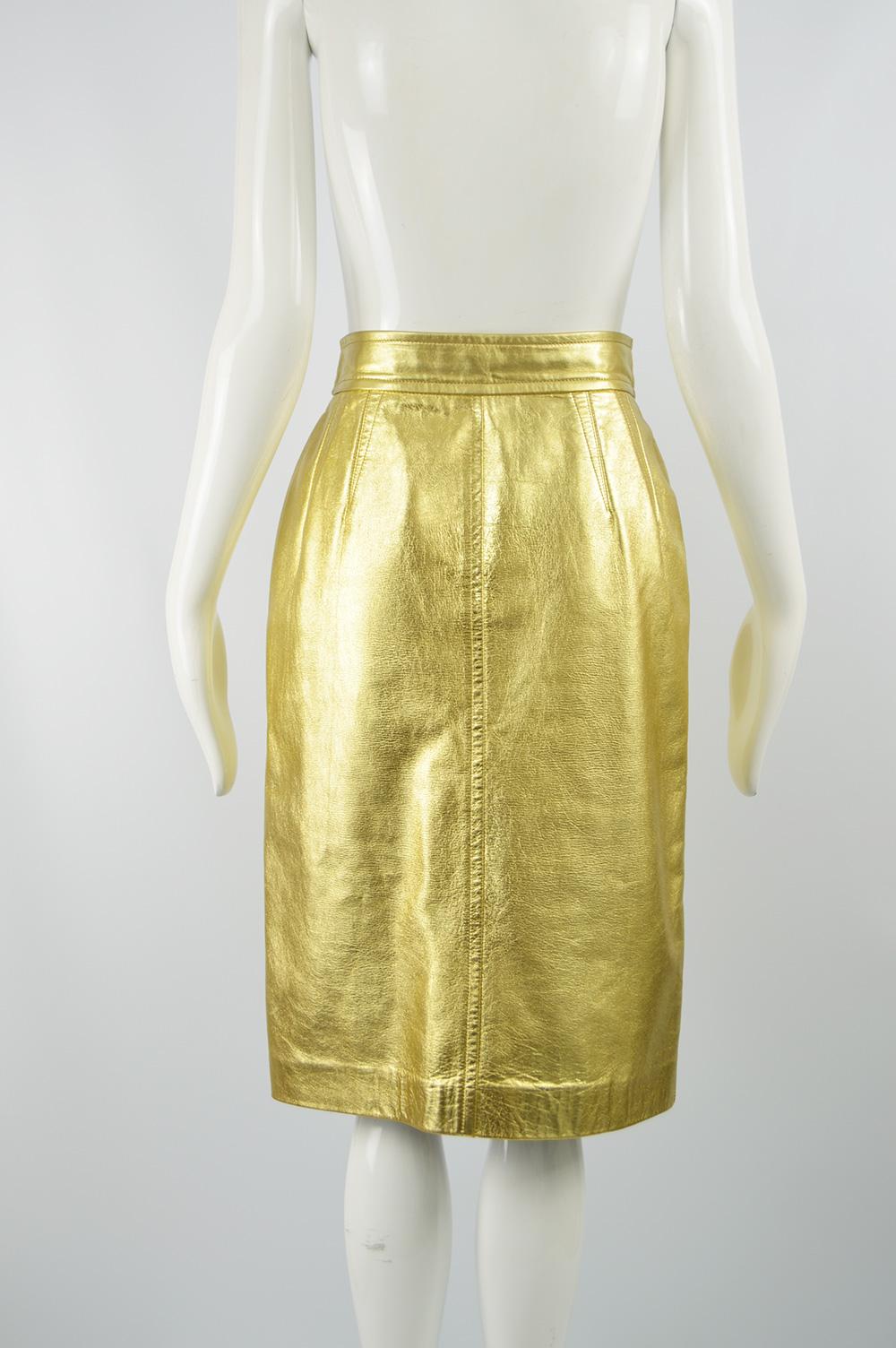 Escada Vintage Metallic Gold Leather Skirt, 1990s For Sale 1