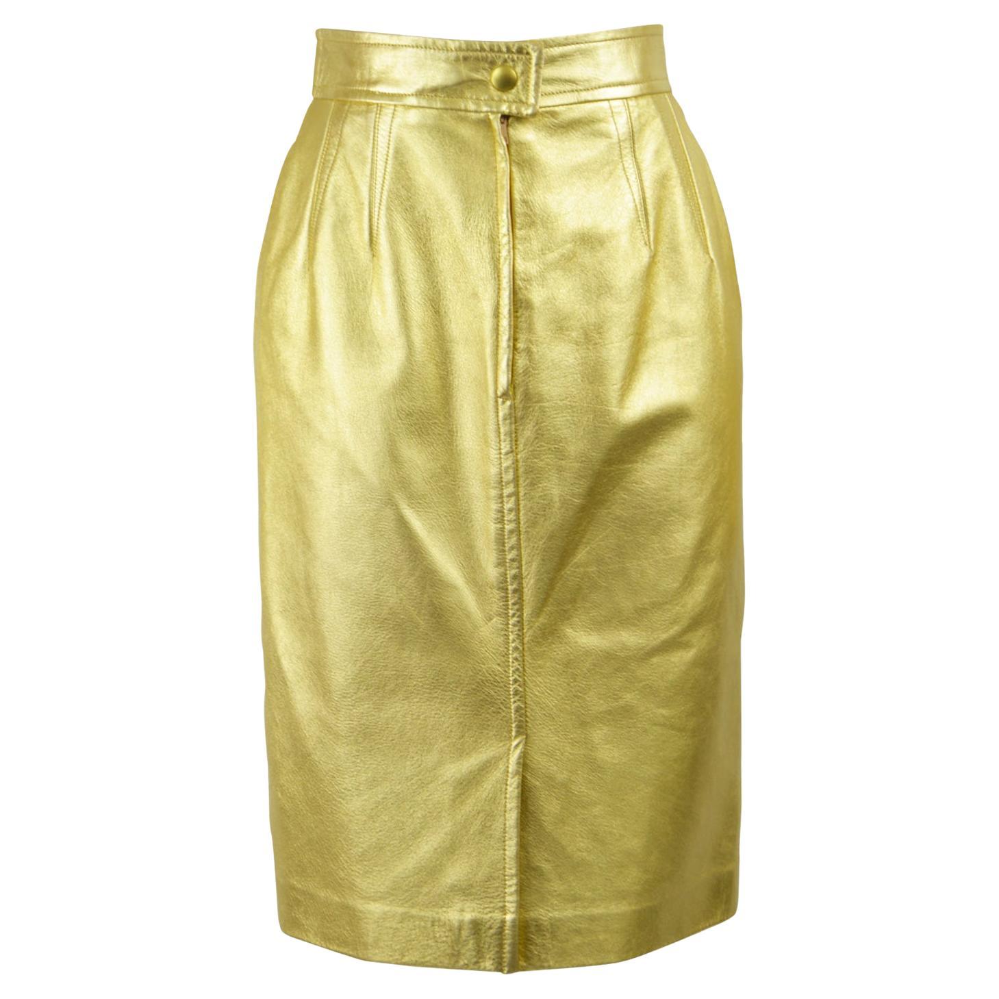 Escada Vintage Metallic Gold Leather Skirt, 1990s For Sale