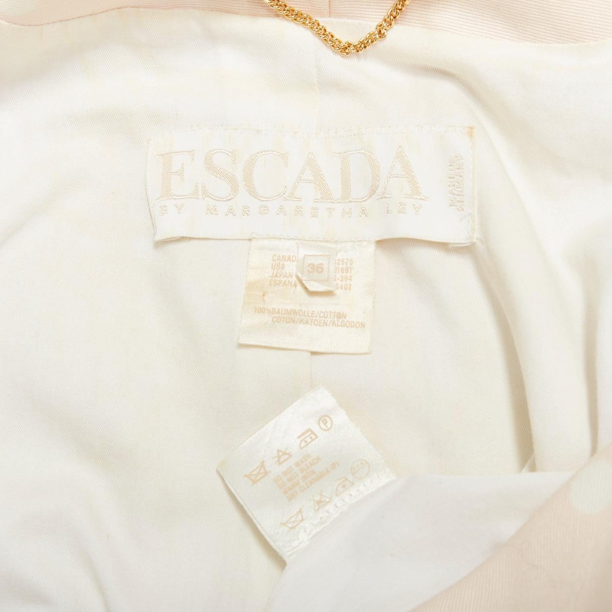 ESCADA Vintage rosa crema lunares algodón power shoulder blazer chaqueta IT36 XXS en venta 6