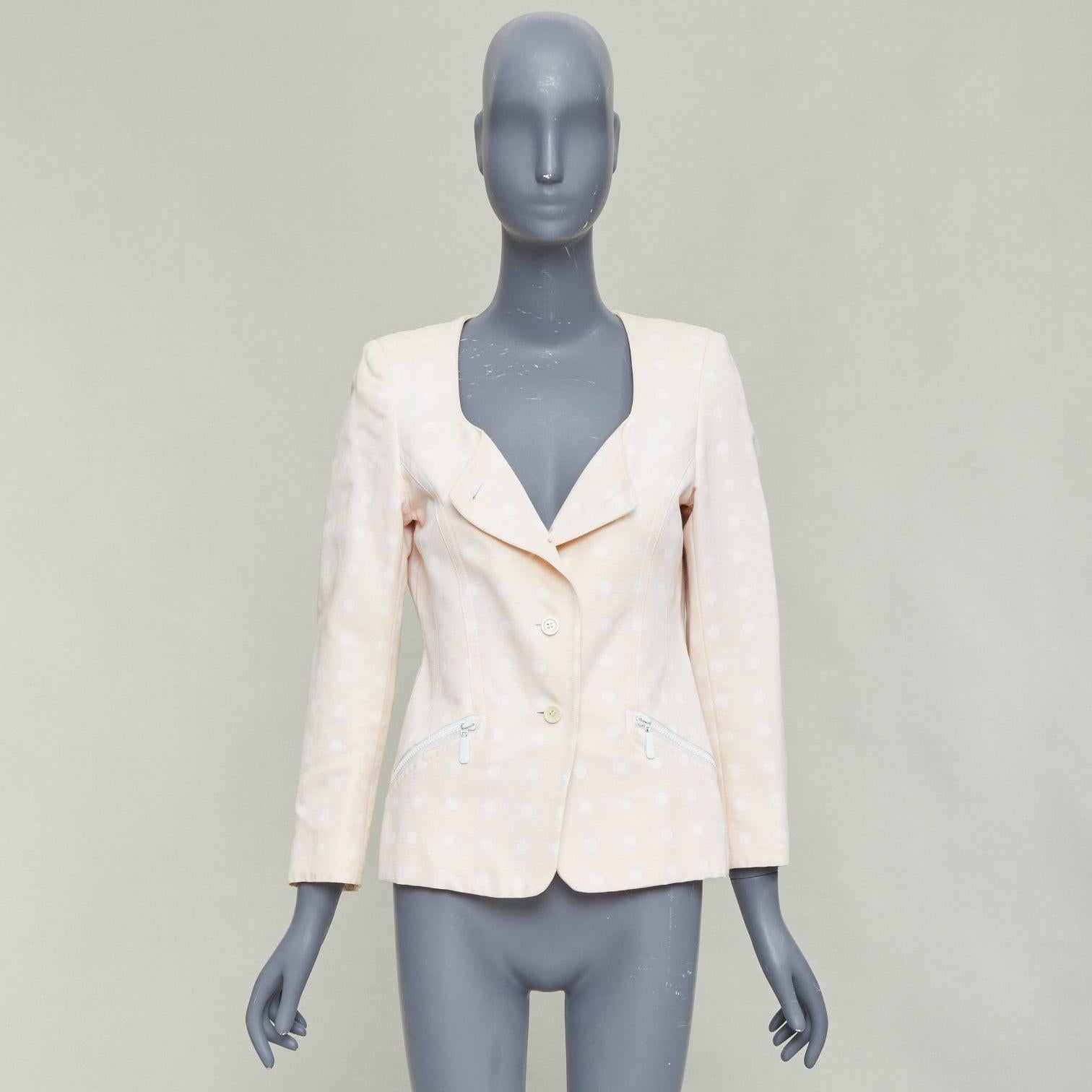 ESCADA Vintage rosa crema lunares algodón power shoulder blazer chaqueta IT36 XXS Blanco en venta