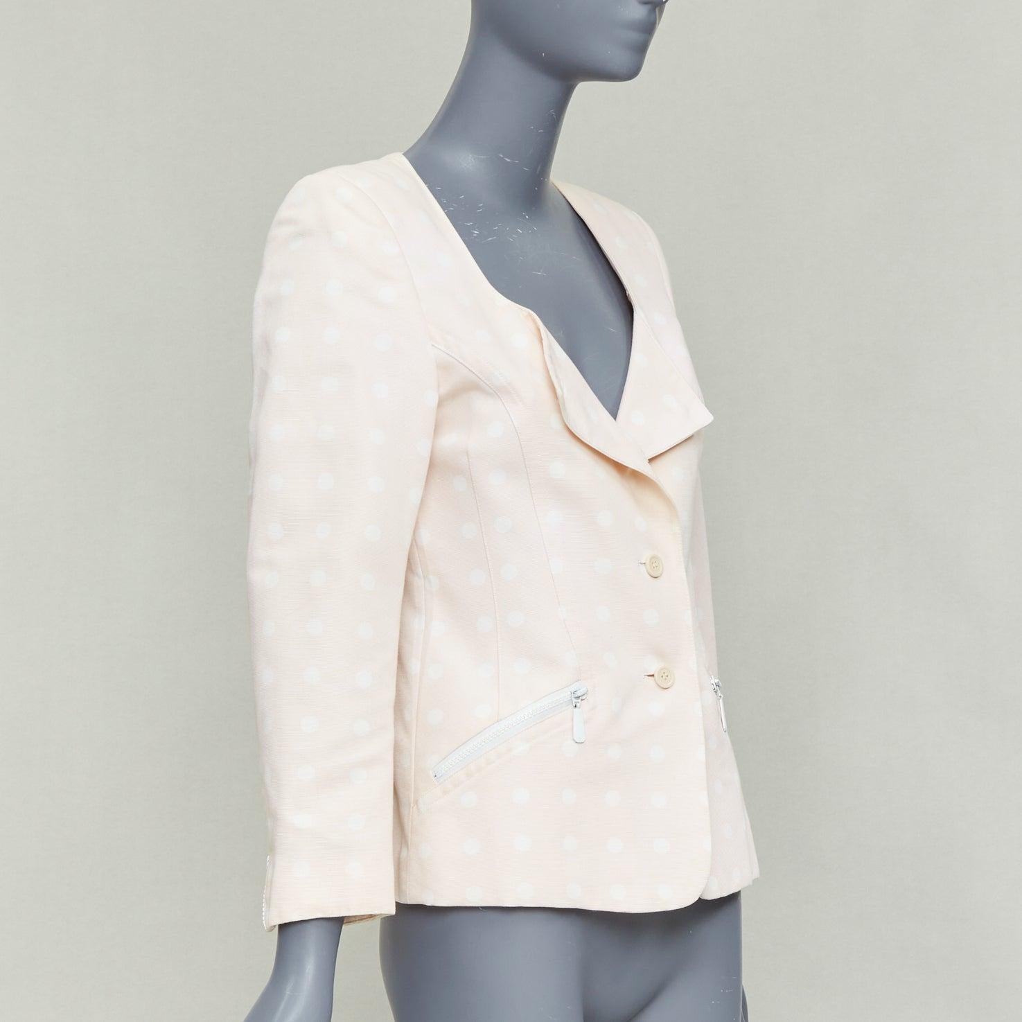 ESCADA Vintage rosa crema lunares algodón power shoulder blazer chaqueta IT36 XXS en Bastante bueno estado para la venta en Hong Kong, NT