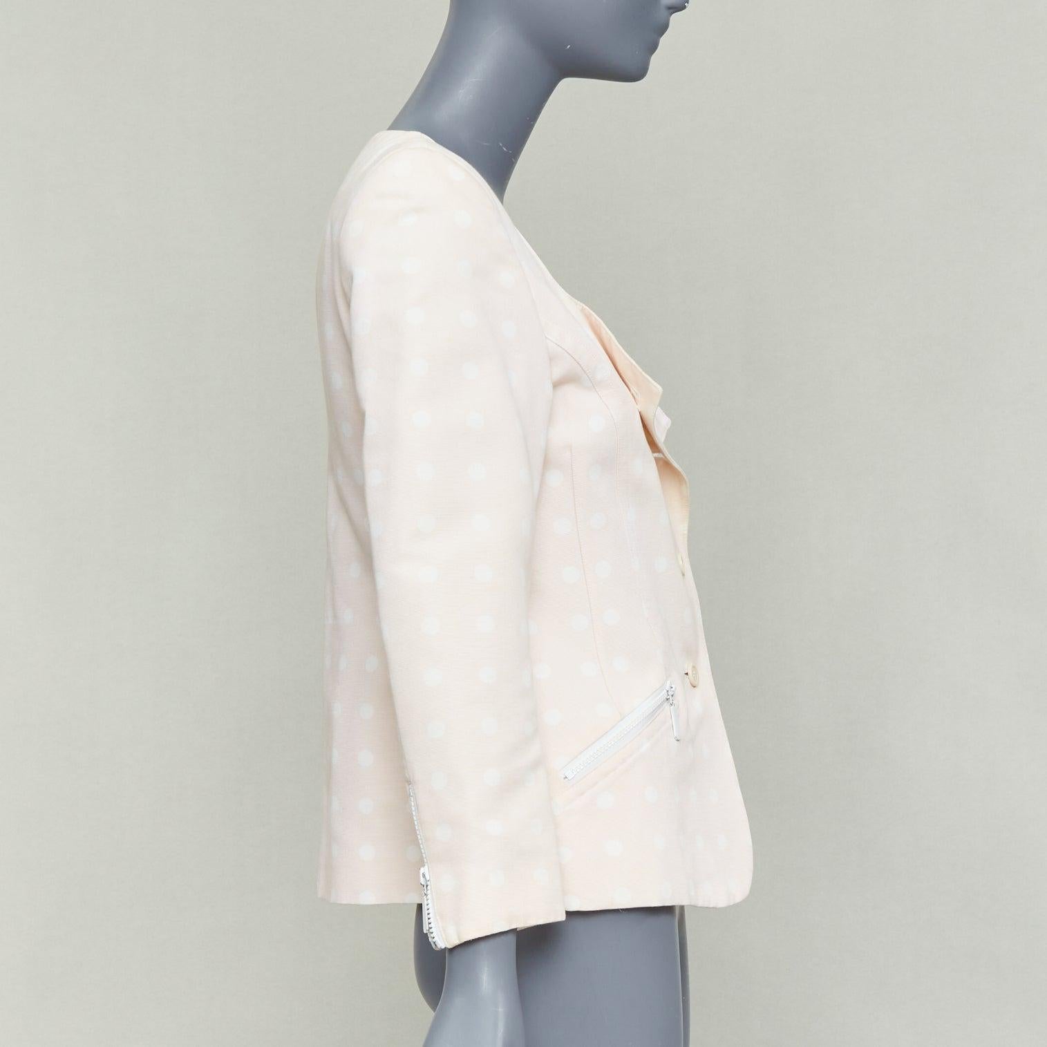 De las mujeres ESCADA Vintage rosa crema lunares algodón power shoulder blazer chaqueta IT36 XXS en venta
