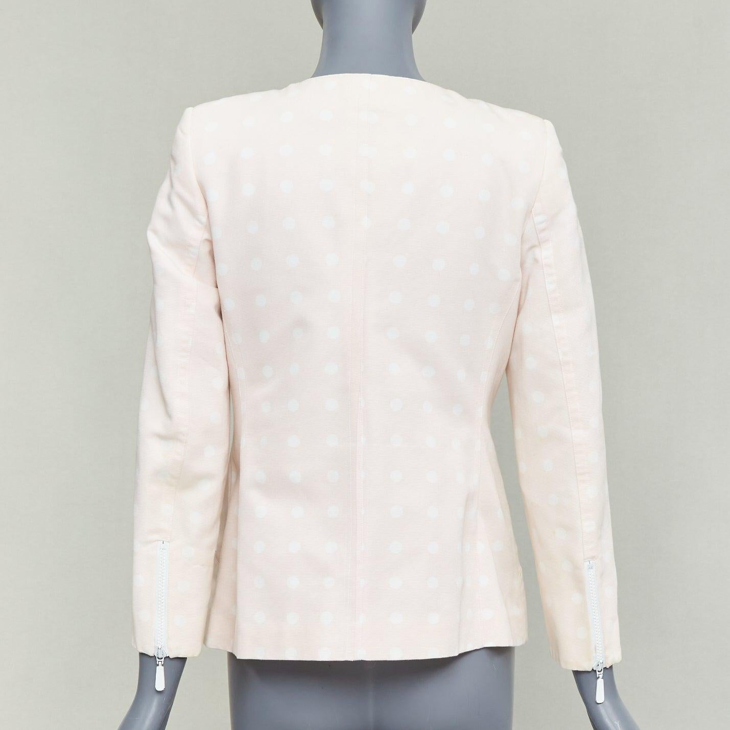 ESCADA Vintage rosa crema lunares algodón power shoulder blazer chaqueta IT36 XXS en venta 1